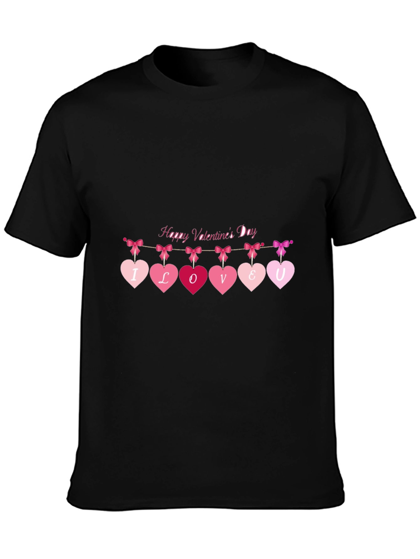 Black Valentine's Day Heart Banner Graphic Tee view 3