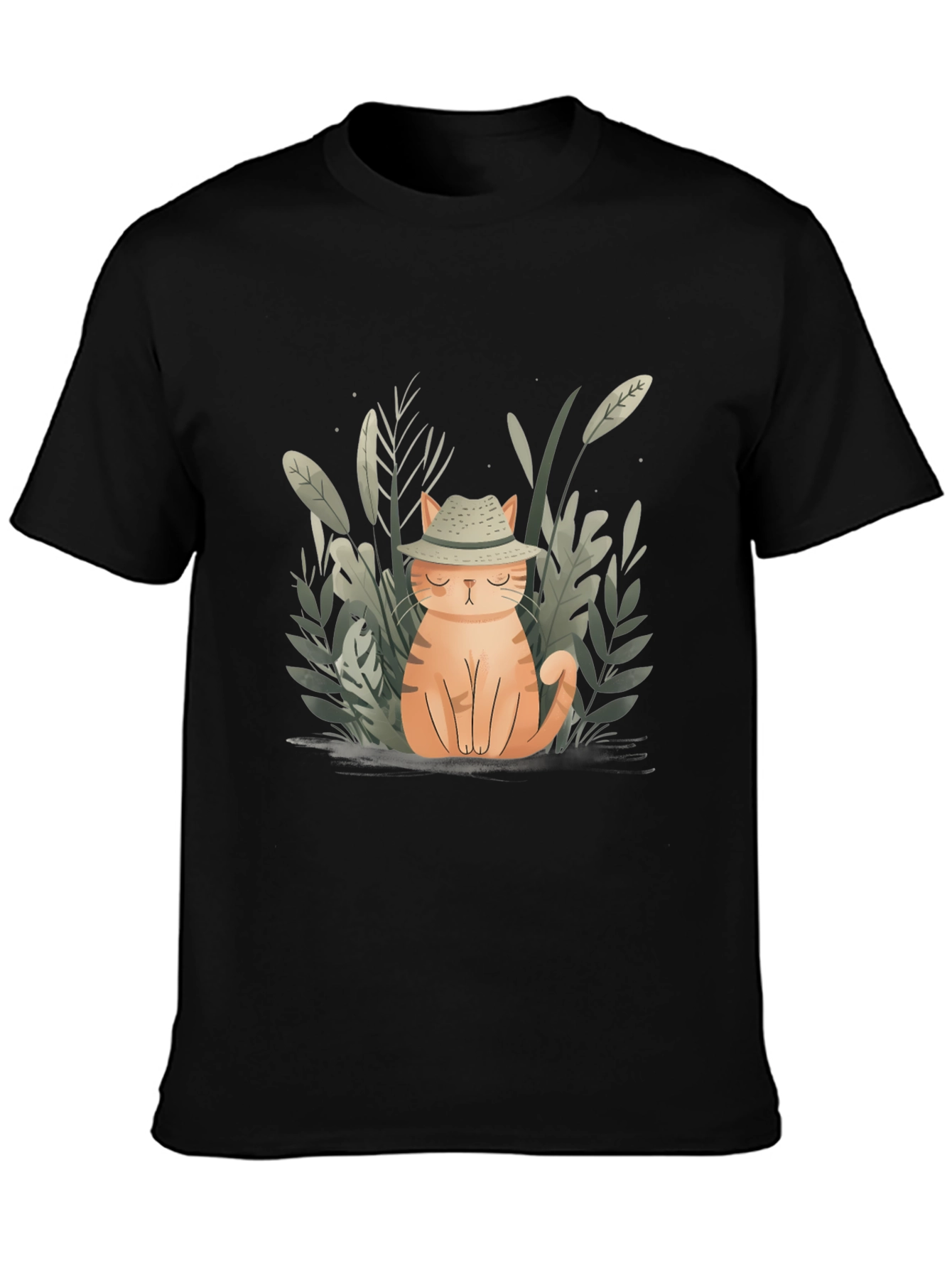 Black Cute Cat in Hat Graphic Tee - Unisex Black T-Shirt view 3