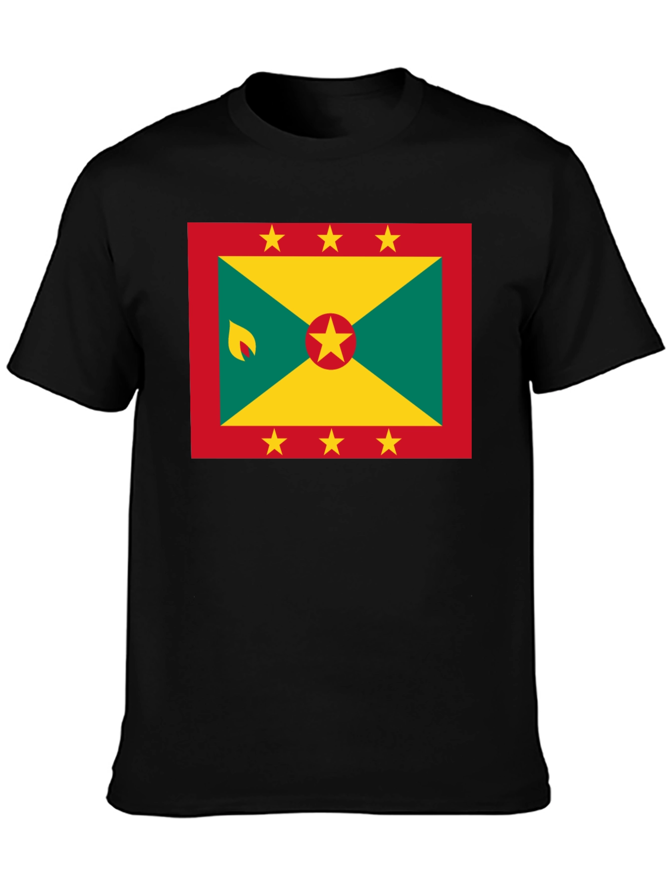 Black Grenada Flag T-Shirt - Black Crew Neck view 3
