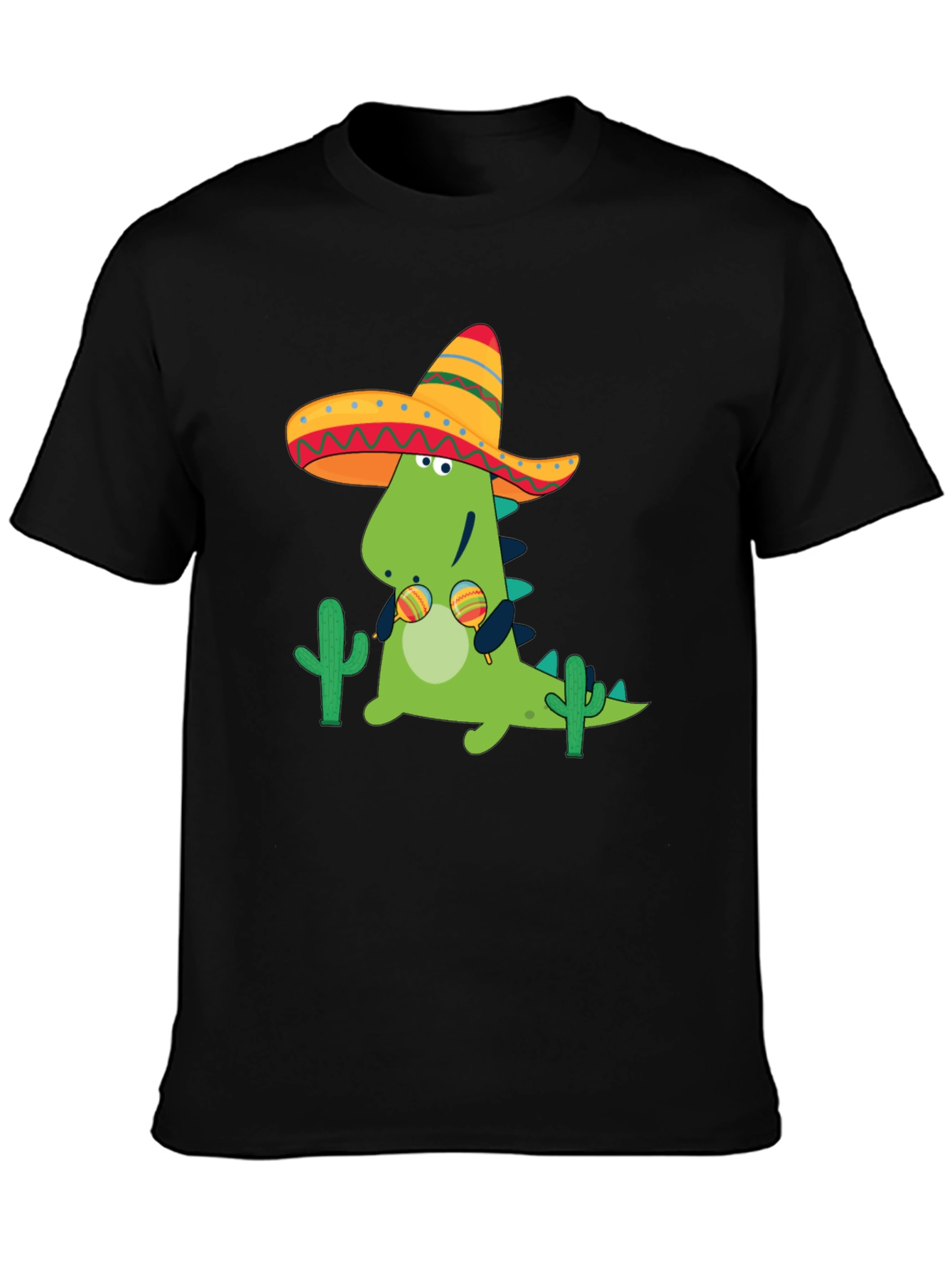 Black Dino Fiesta Black T-Shirt - Maracas & Sombrero view 3
