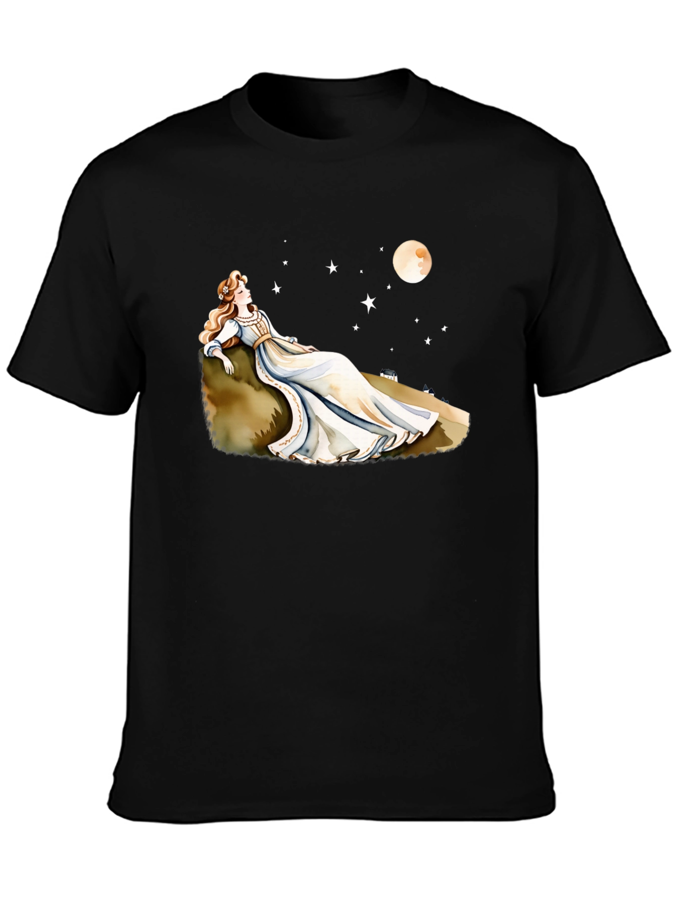 Black Dreamy Night T-Shirt - Woman, Moon & Stars view 3