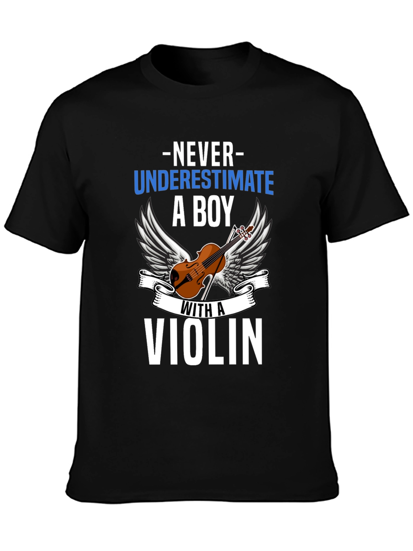 Black Never Underestimate a Boy With a Violin T-Shirt view 3
