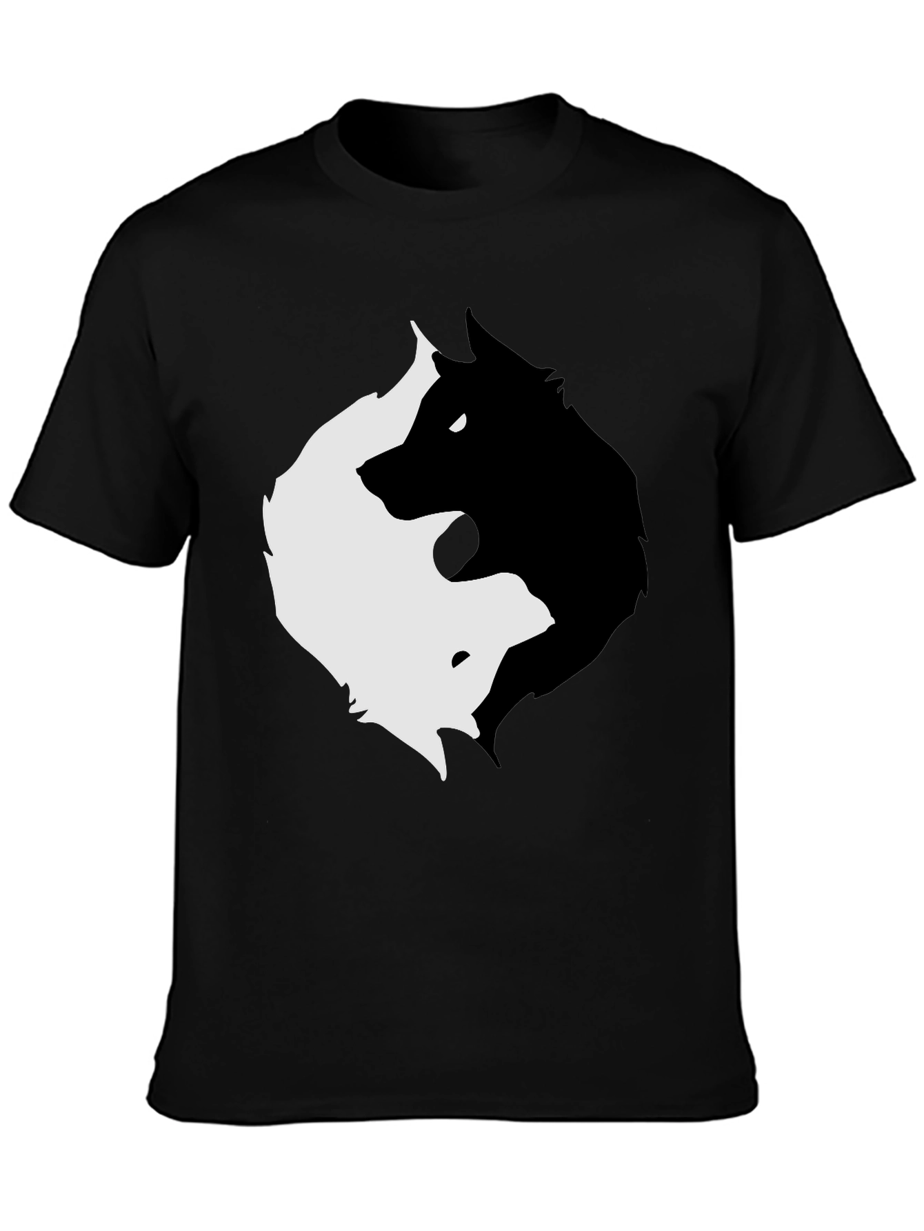 Black Yin Yang Wolves Graphic Tee - Black view 3