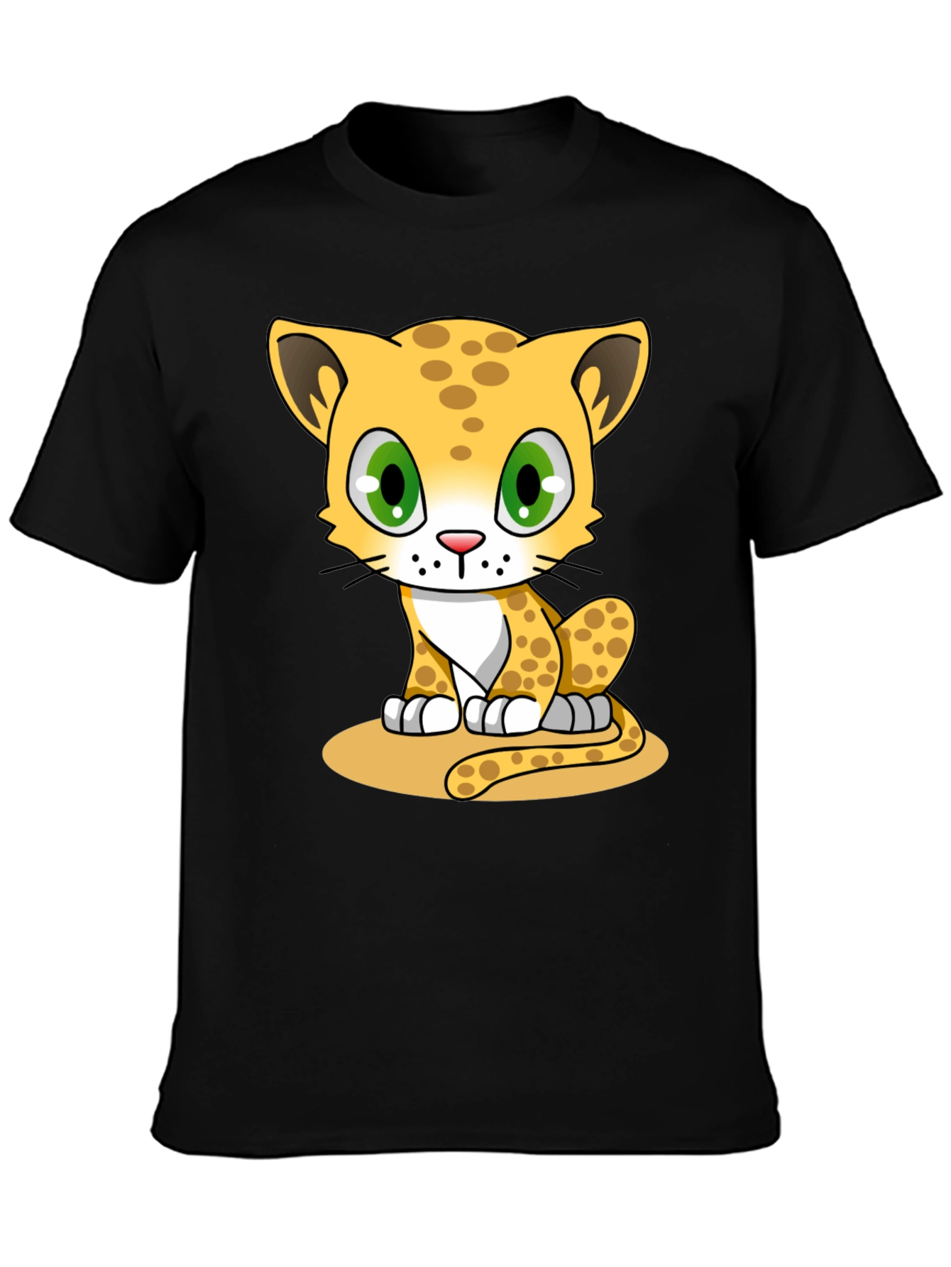 Black Cute Cartoon Leopard Black T-Shirt view 3