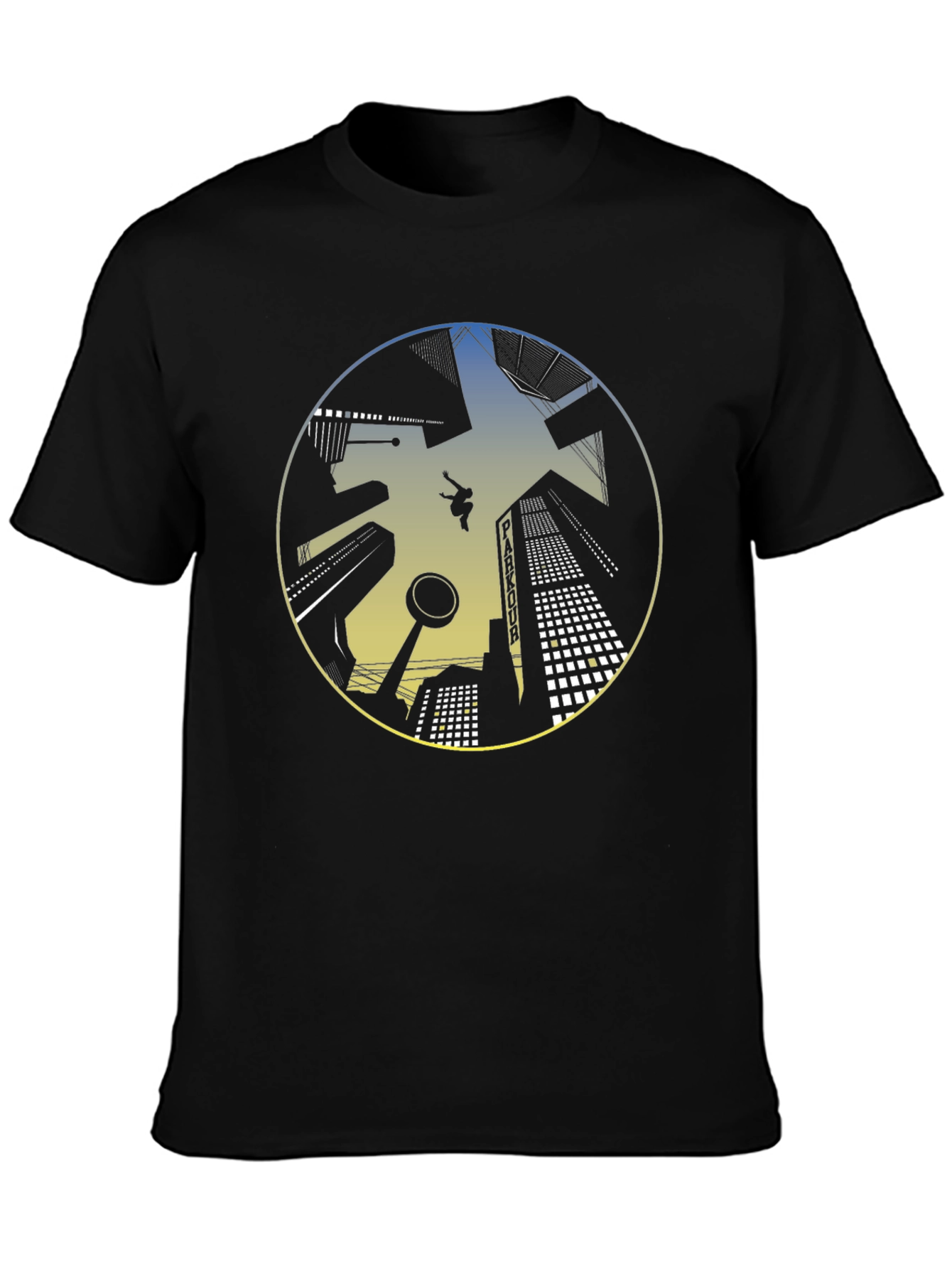 Black Parkour Cityscape Graphic T-Shirt view 3