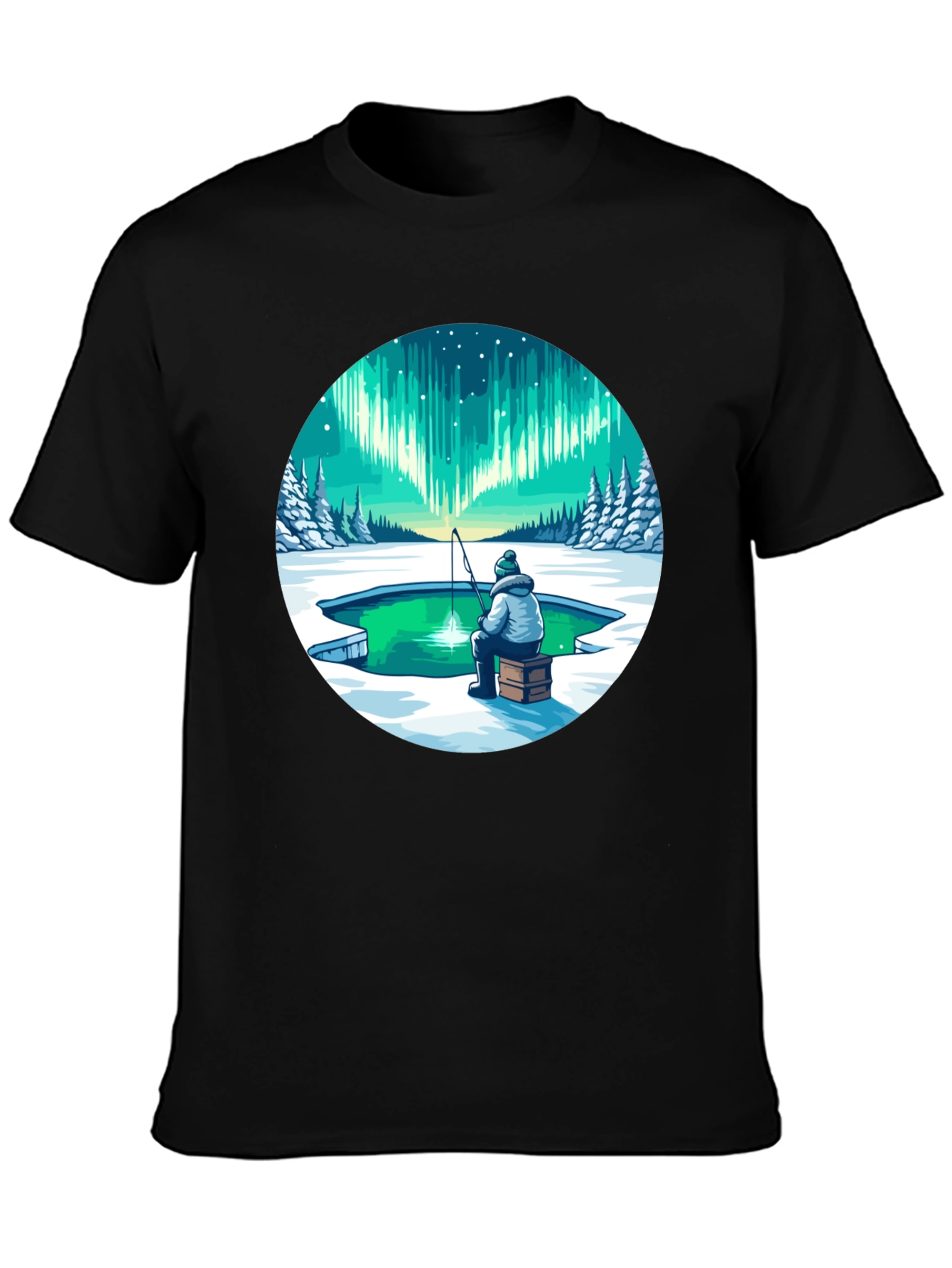 Aurora Borealis Ice Fishing Graphic Tee - 3