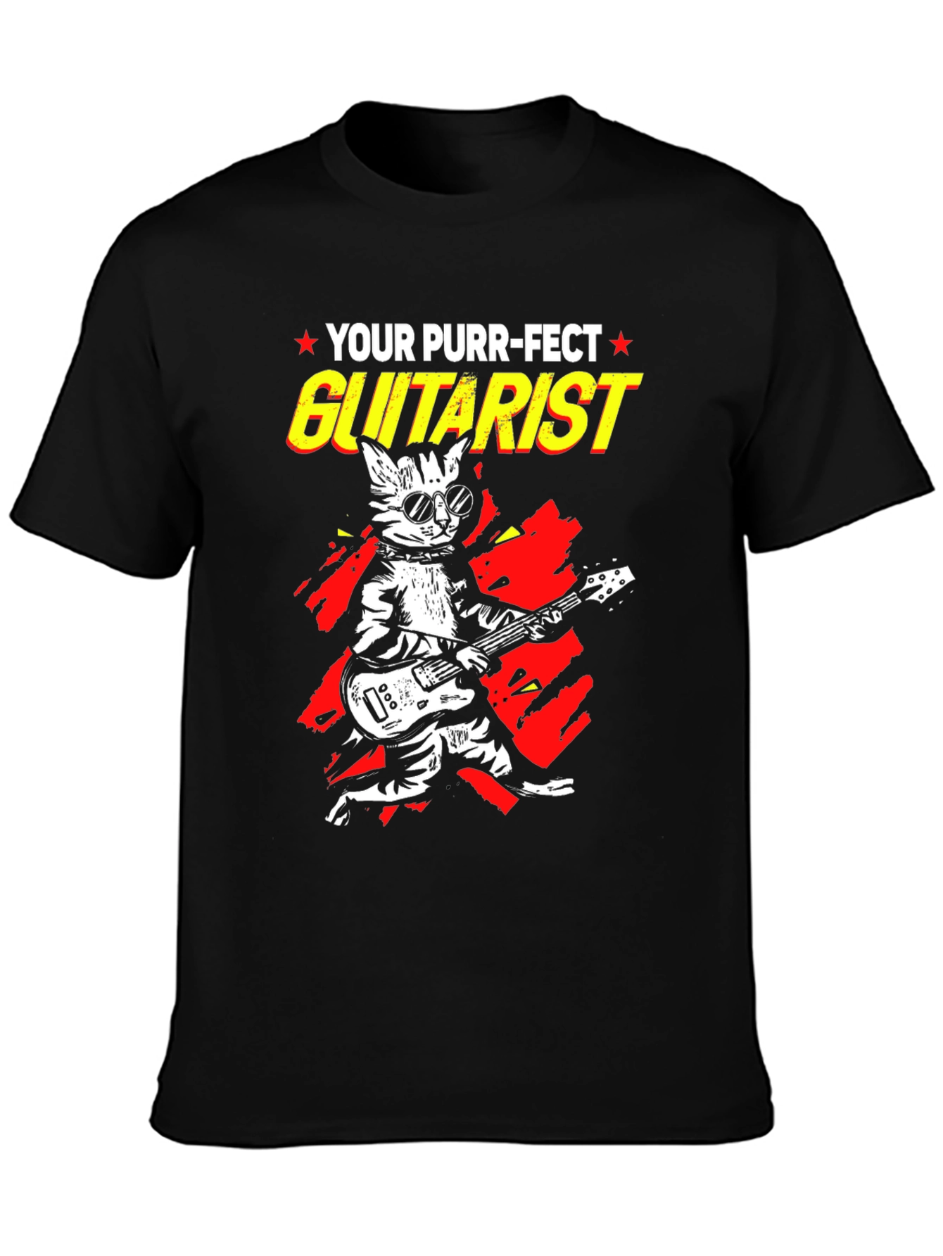Black Purr-fect Guitarist Black Graphic Tee view 3