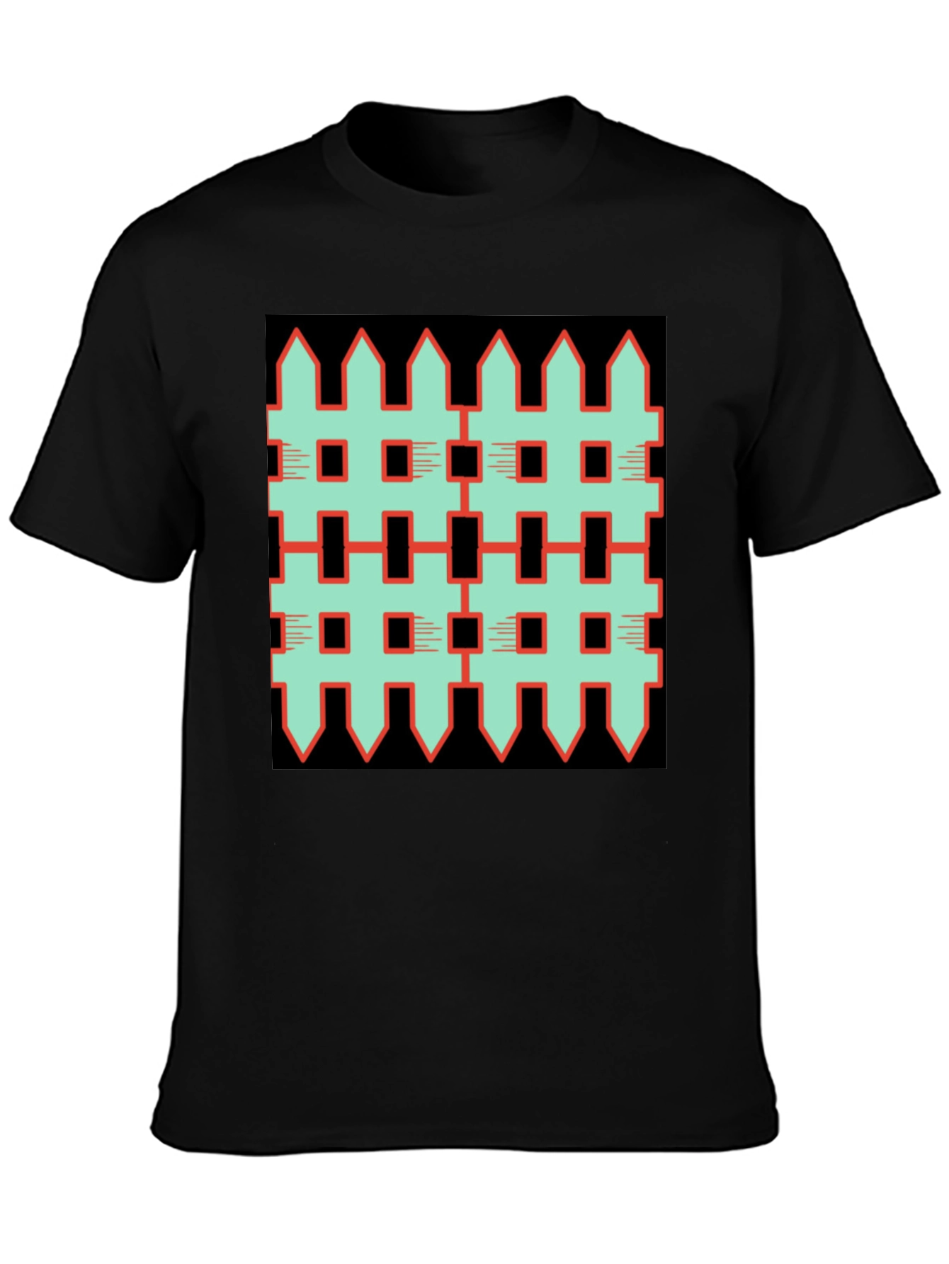 Black Unique Fence Pattern Graphic Tee - Black view 3