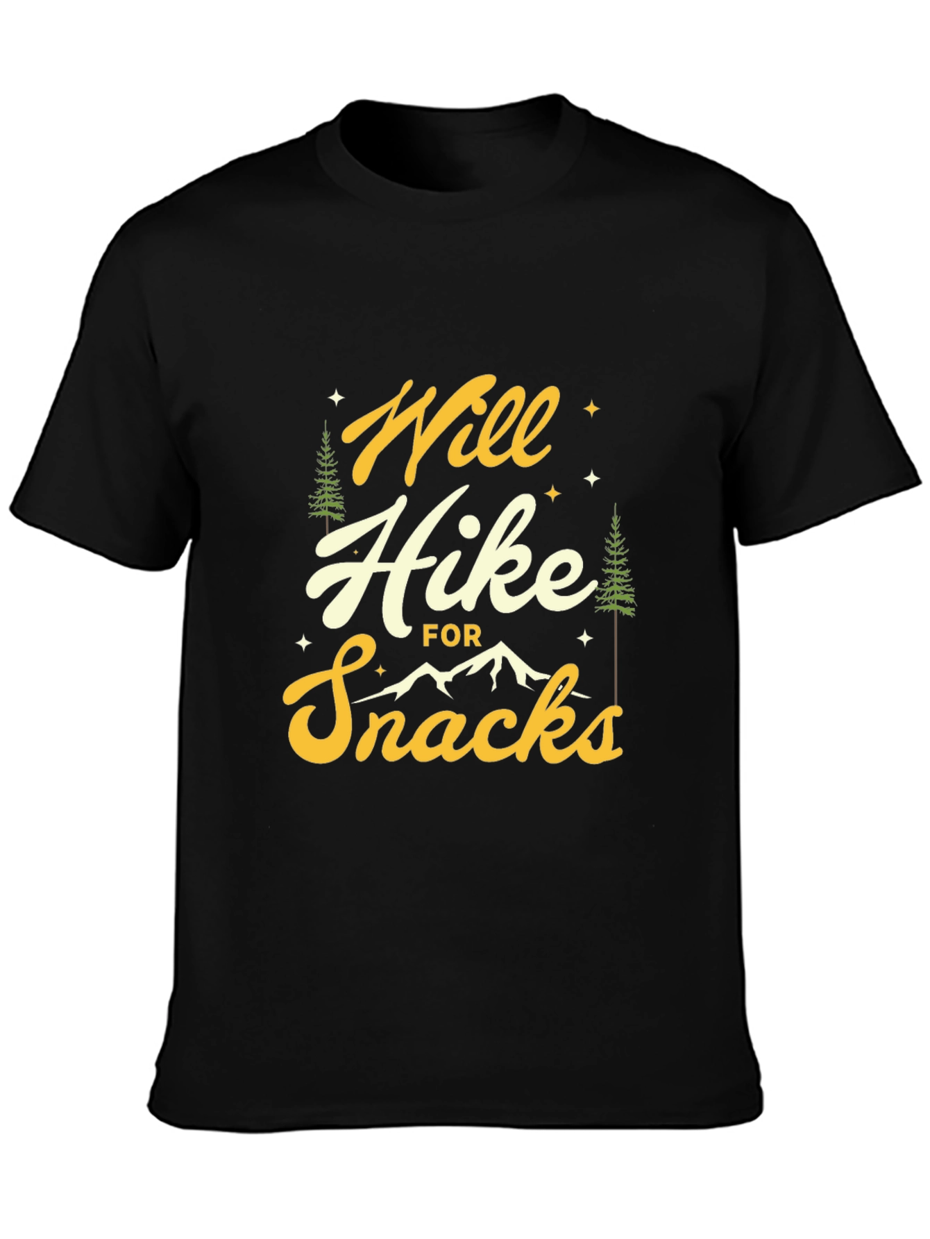 Black Hiker Tee: Will Hike For Snacks Graphic T-Shirt view 3