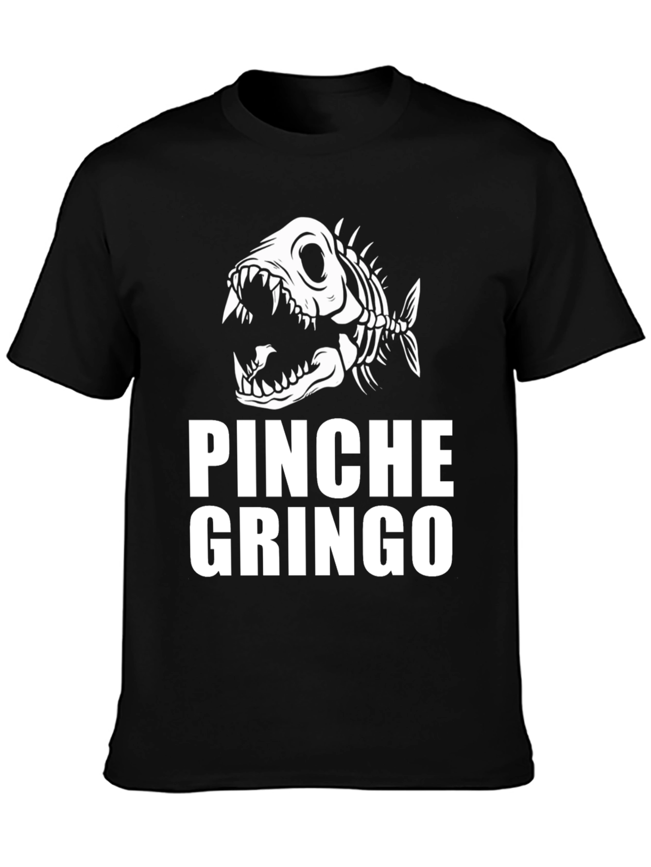 Black Pinche Gringo Skeleton Fish Graphic Tee view 3