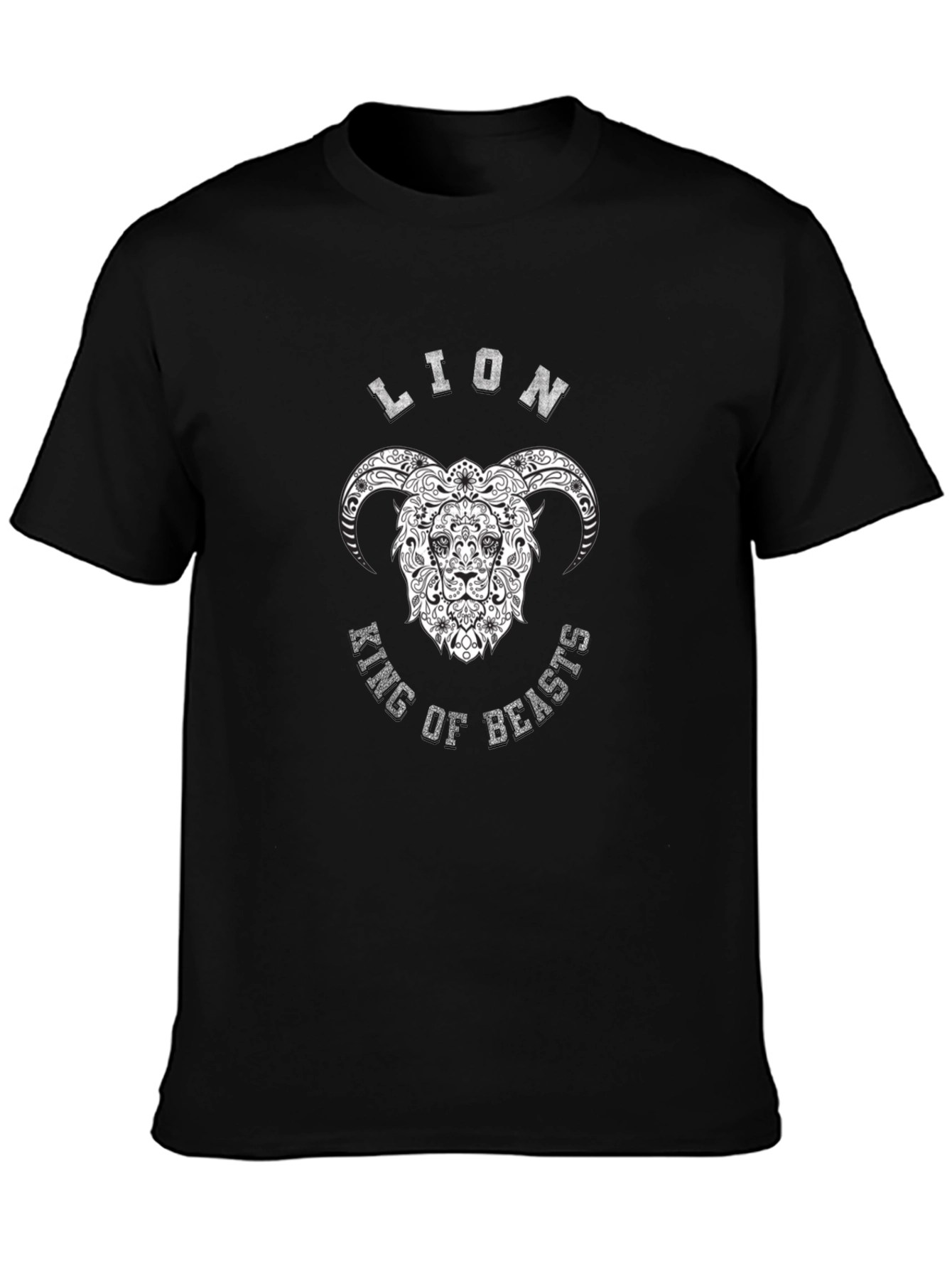 Black Lion King of Beasts Graphic Print Black T-Shirt view 3