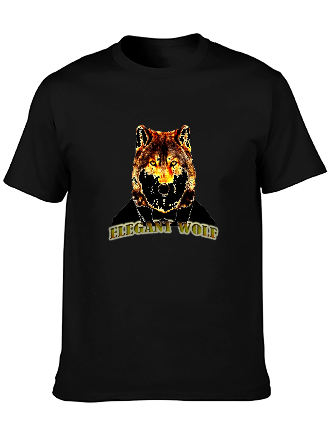 Black Elegant Wolf Graphic T-Shirt - Mens Black Tee view 3