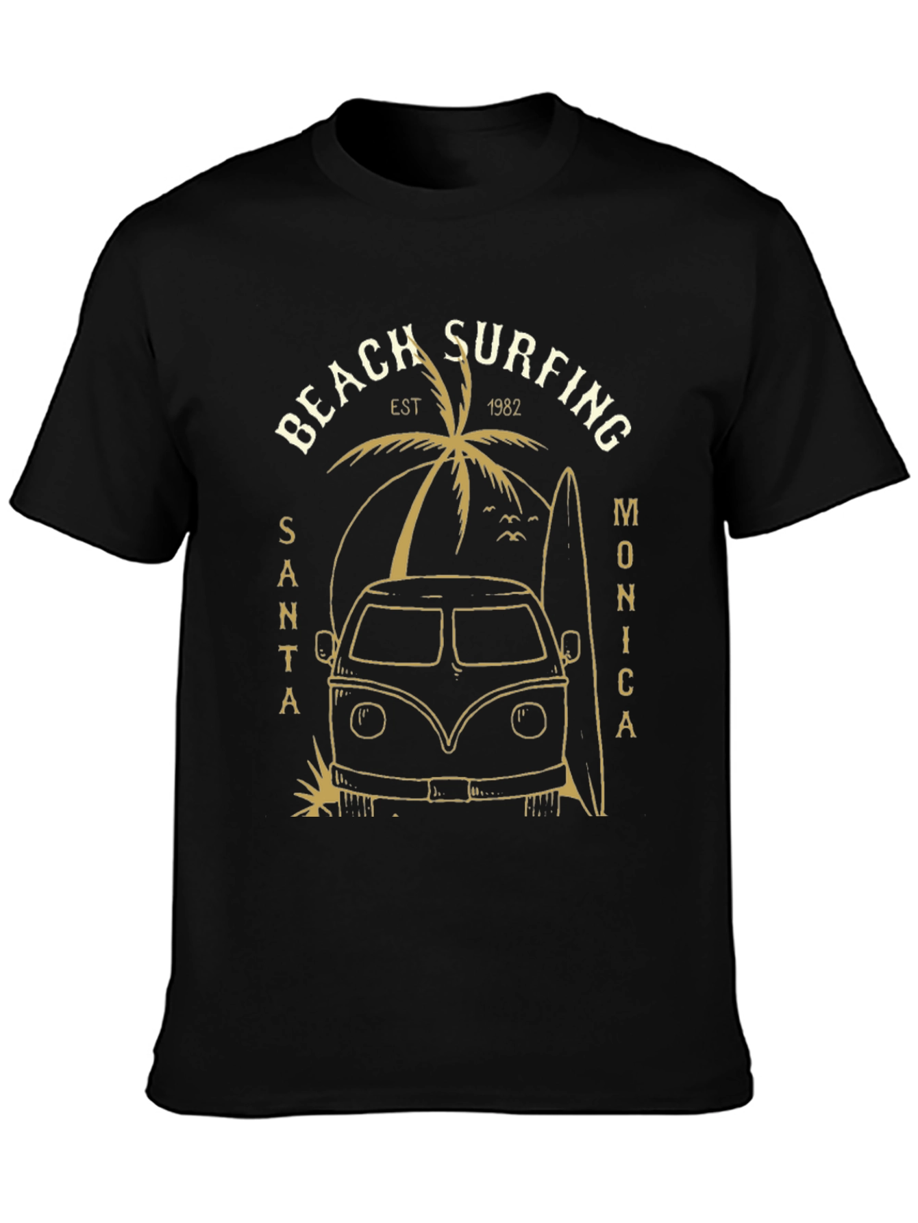 Black Beach Surfing Santa Monica Black Tee view 3