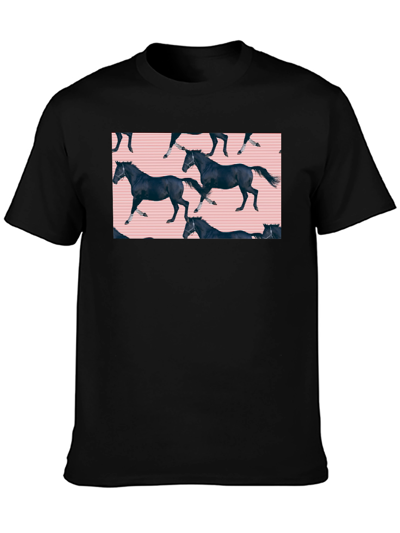 Black Black Horse Pattern T-Shirt view 3