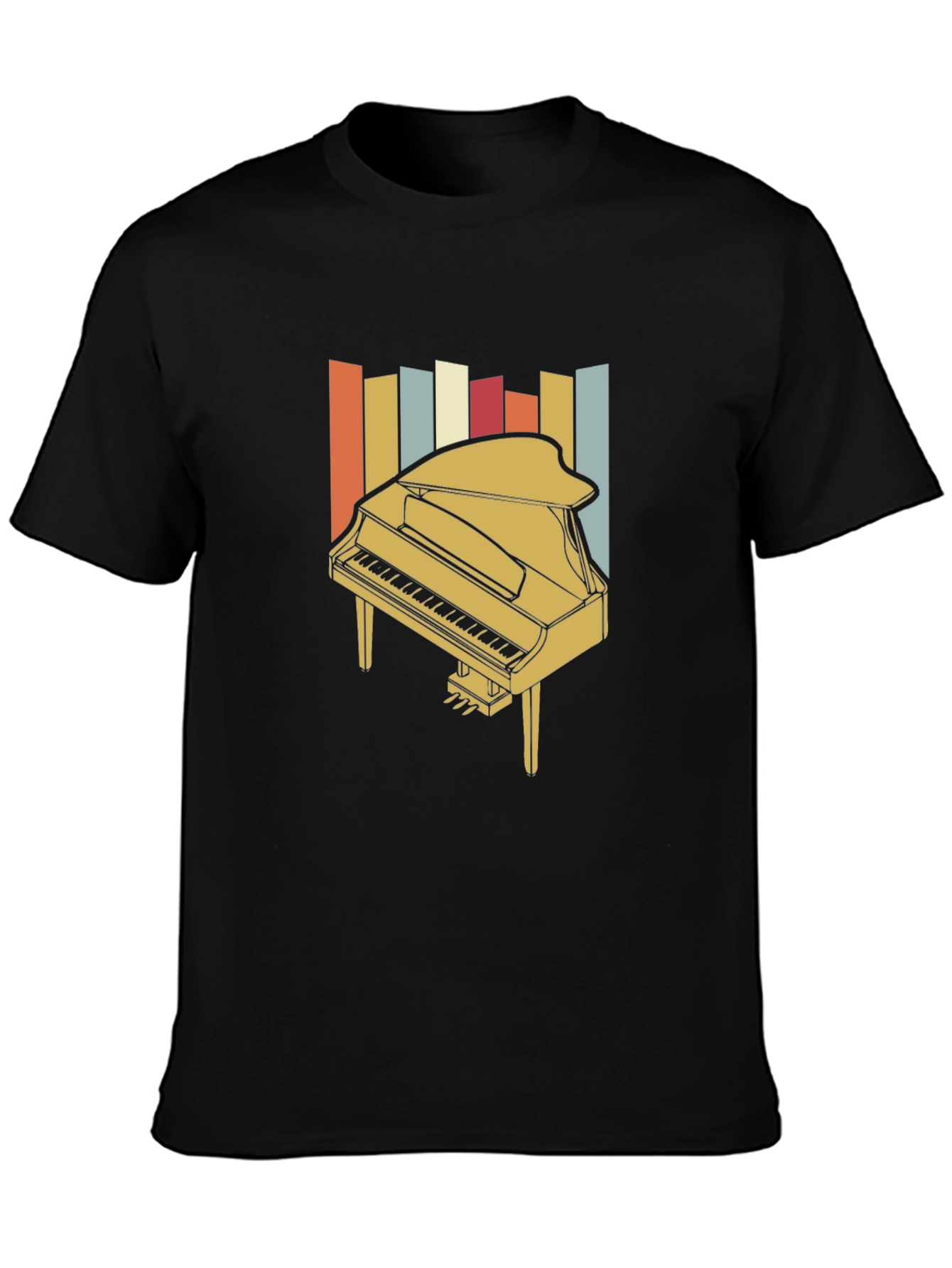 Black Retro Piano Graphic Tee - Vintage Music Lover T-Shirt view 3
