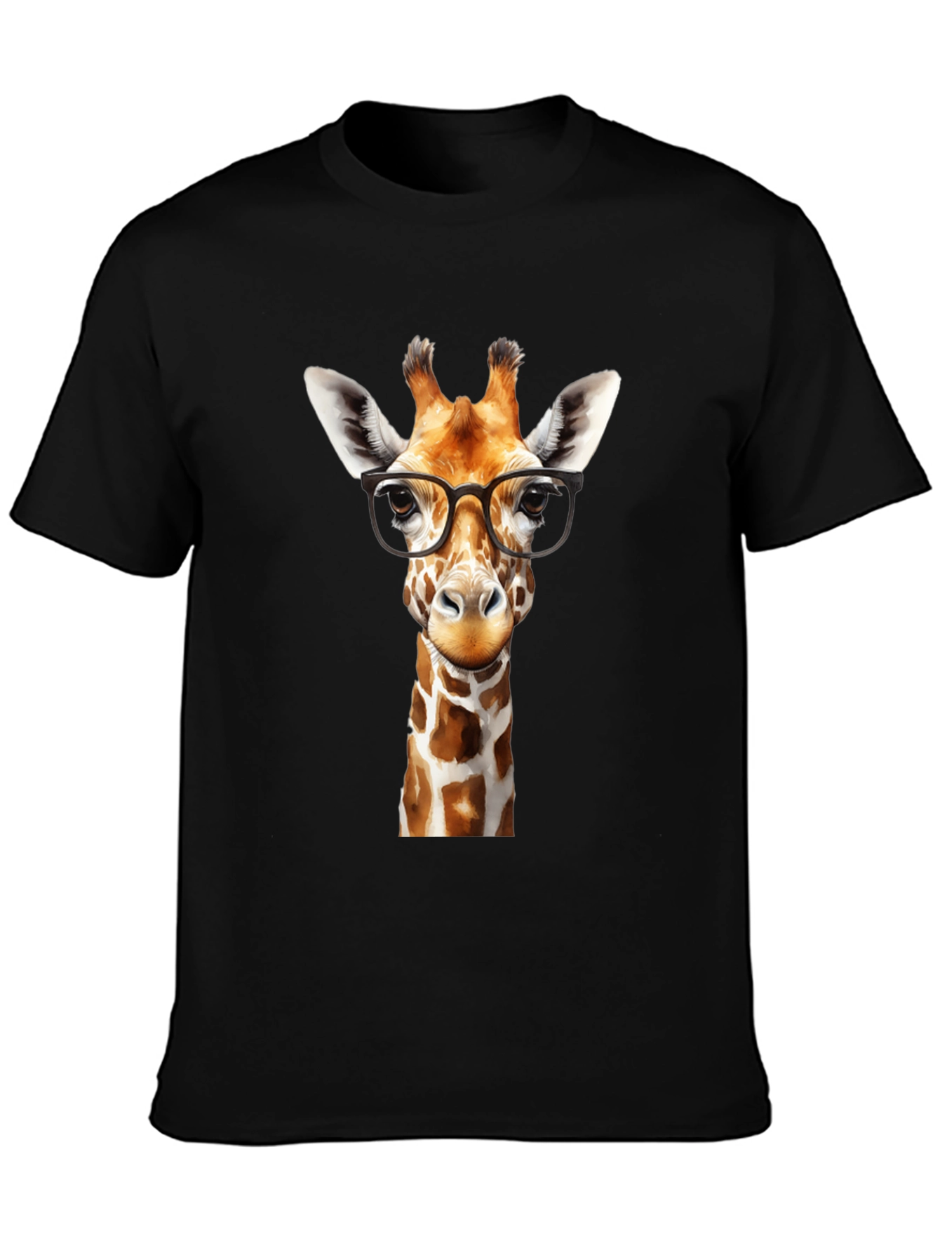 Black Giraffe with Glasses Black Graphic Tee view 3