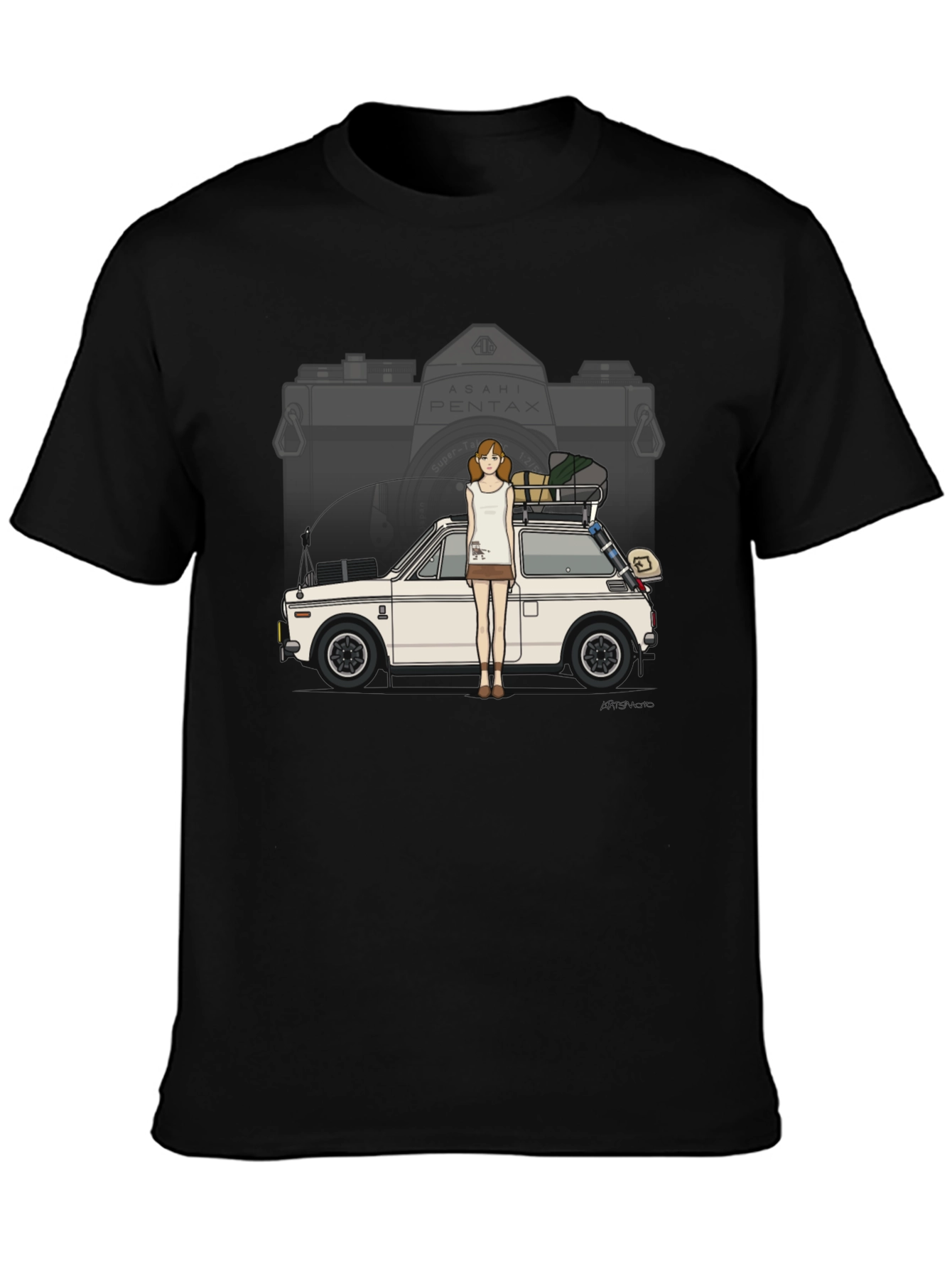 Black Vintage Camera Car T-Shirt - Retro Style view 3