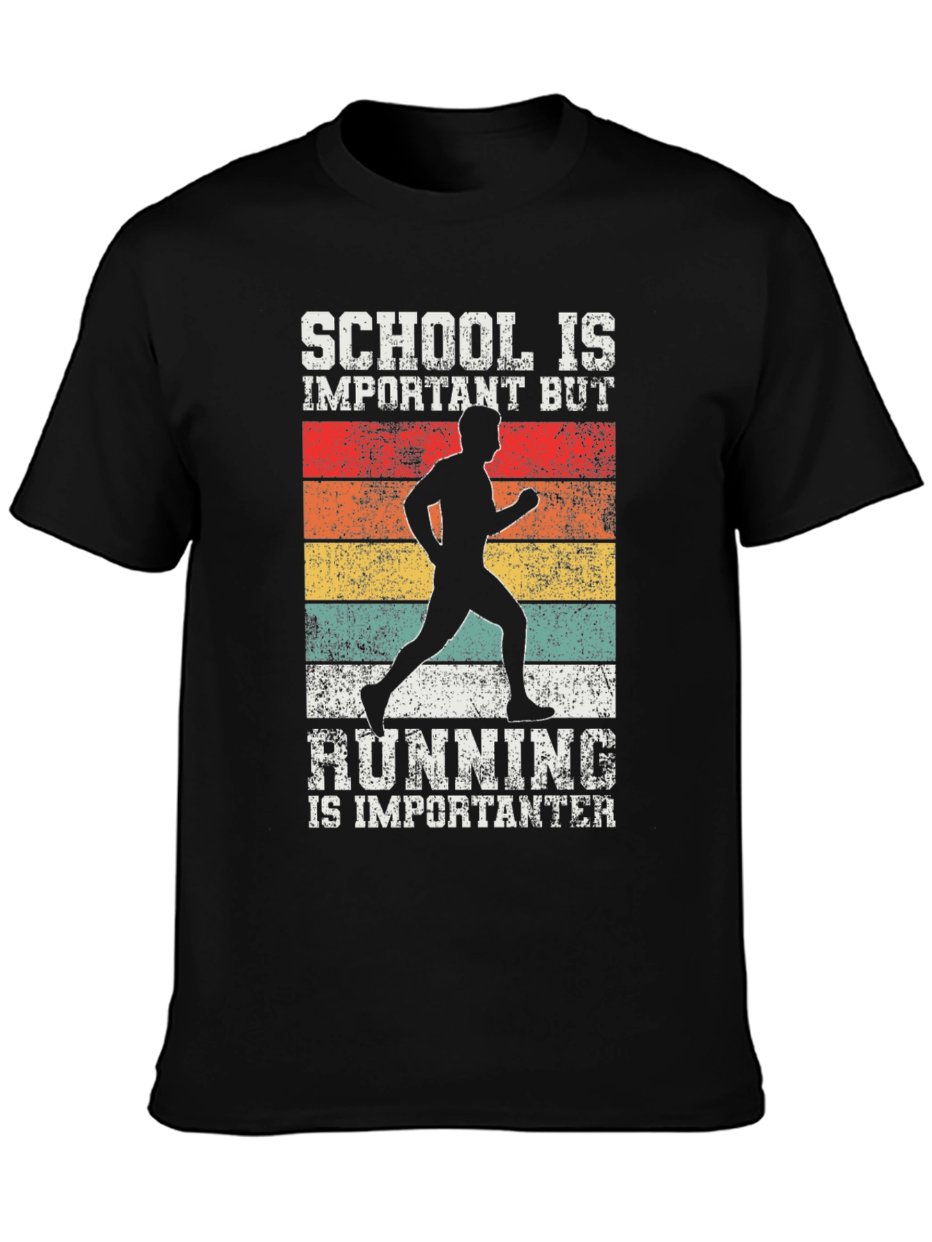 Black Funny Runner T-Shirt - School vs Running view 3