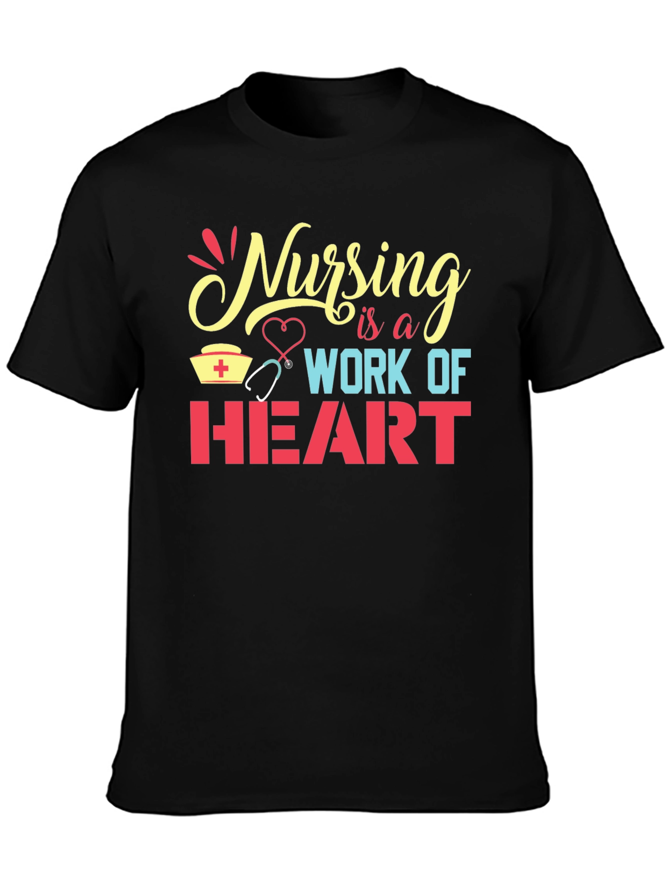 Black Nursing is a Work of Heart Graphic Tee view 3