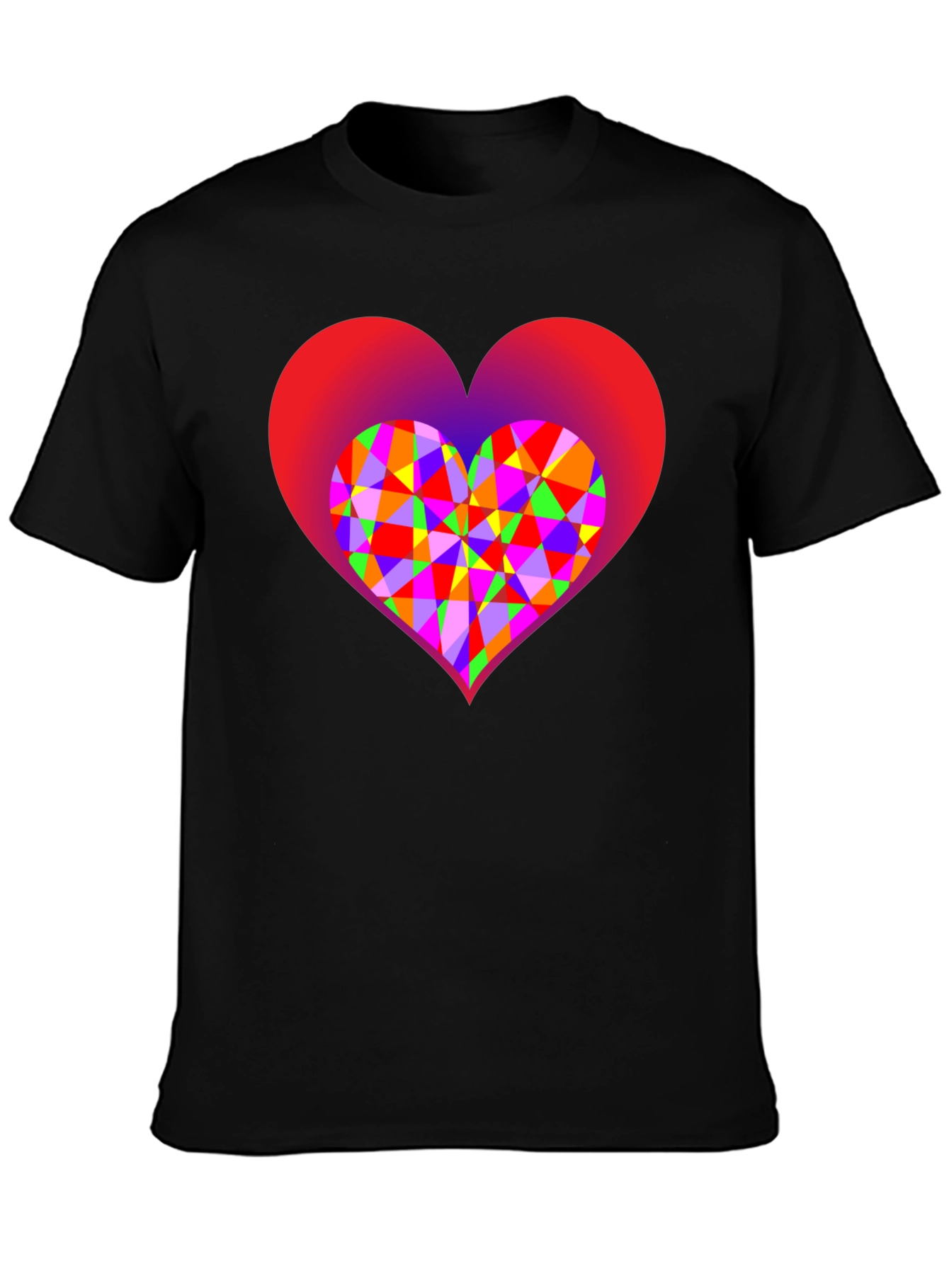 Black Geometric Heart Graphic Black T-Shirt view 3