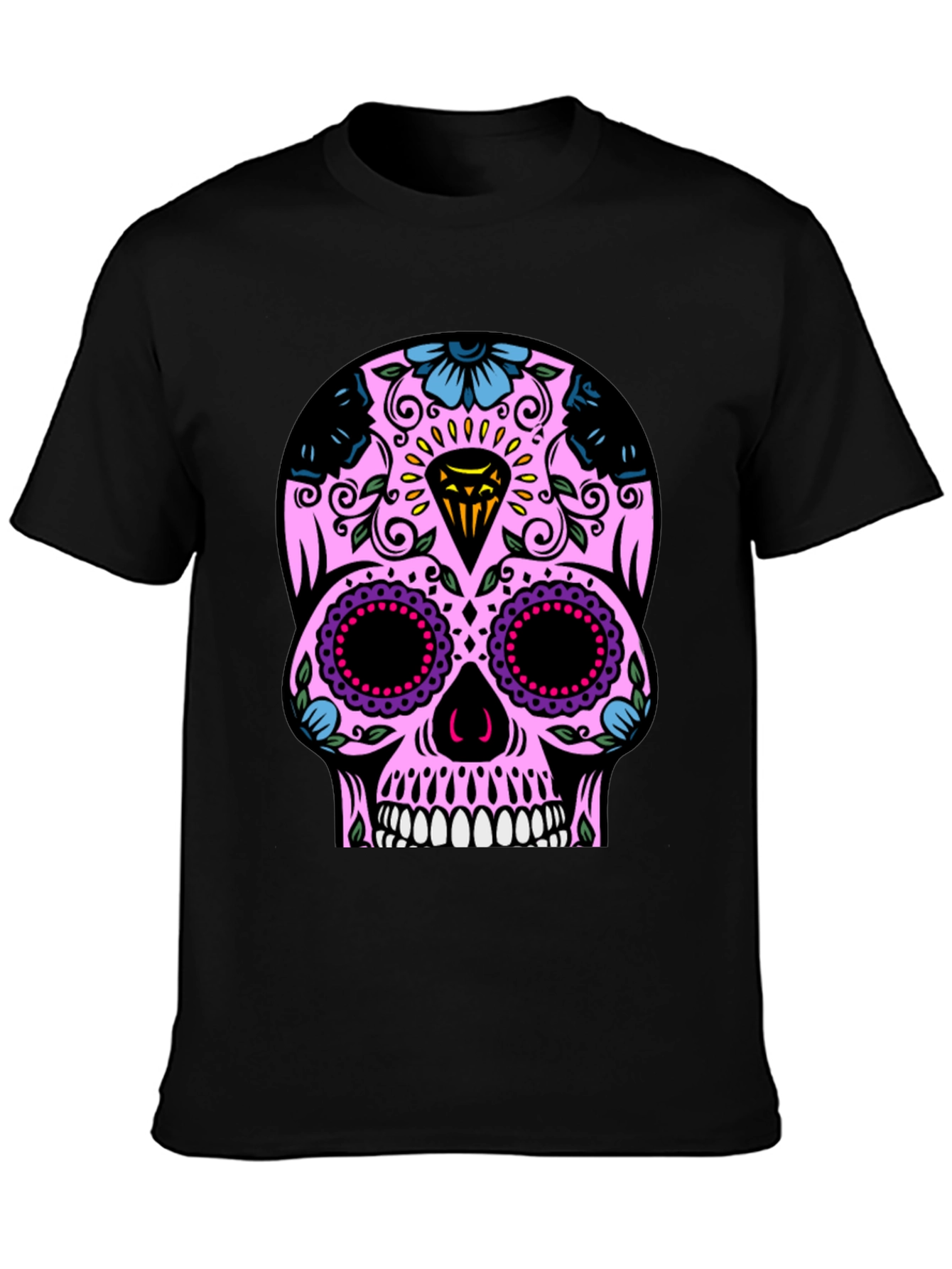 Black Sugar Skull T-Shirt - Black Graphic Tee view 3