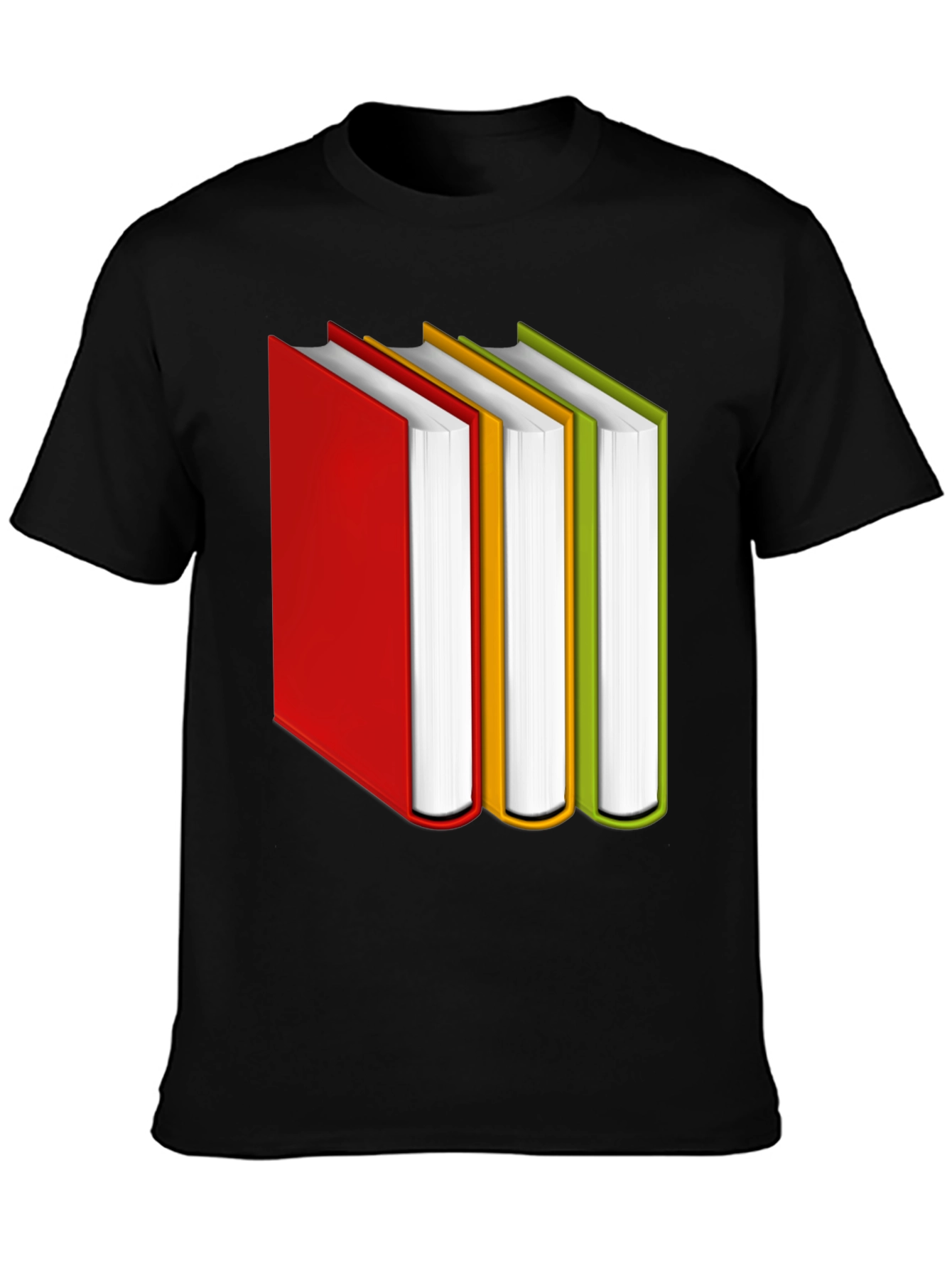 Black Book Lover's Tee: Colorful Book Stack Graphic T-Shirt view 3