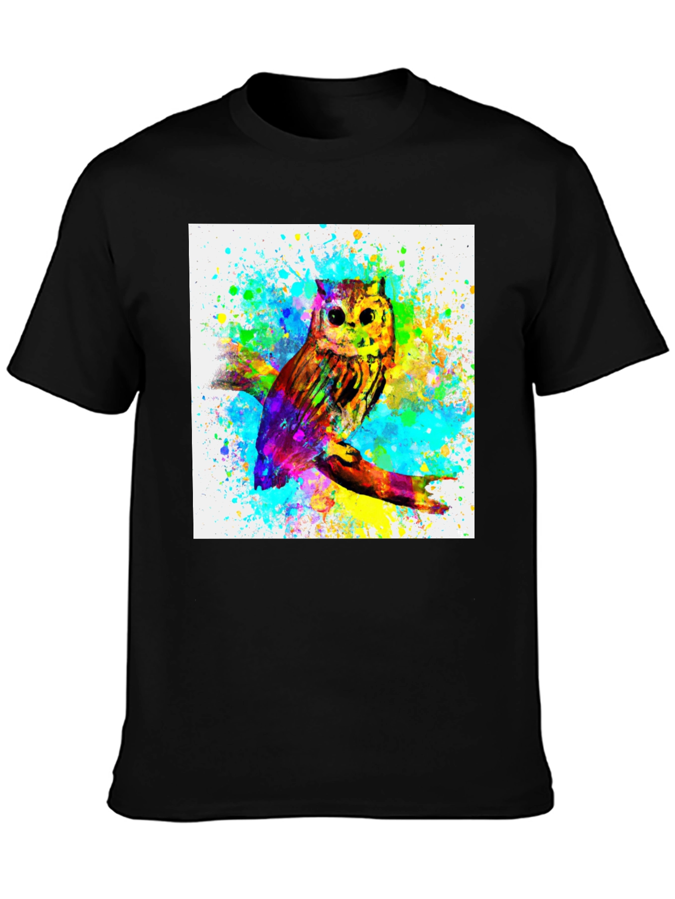 Black Watercolor Owl Graphic Black T-Shirt view 3