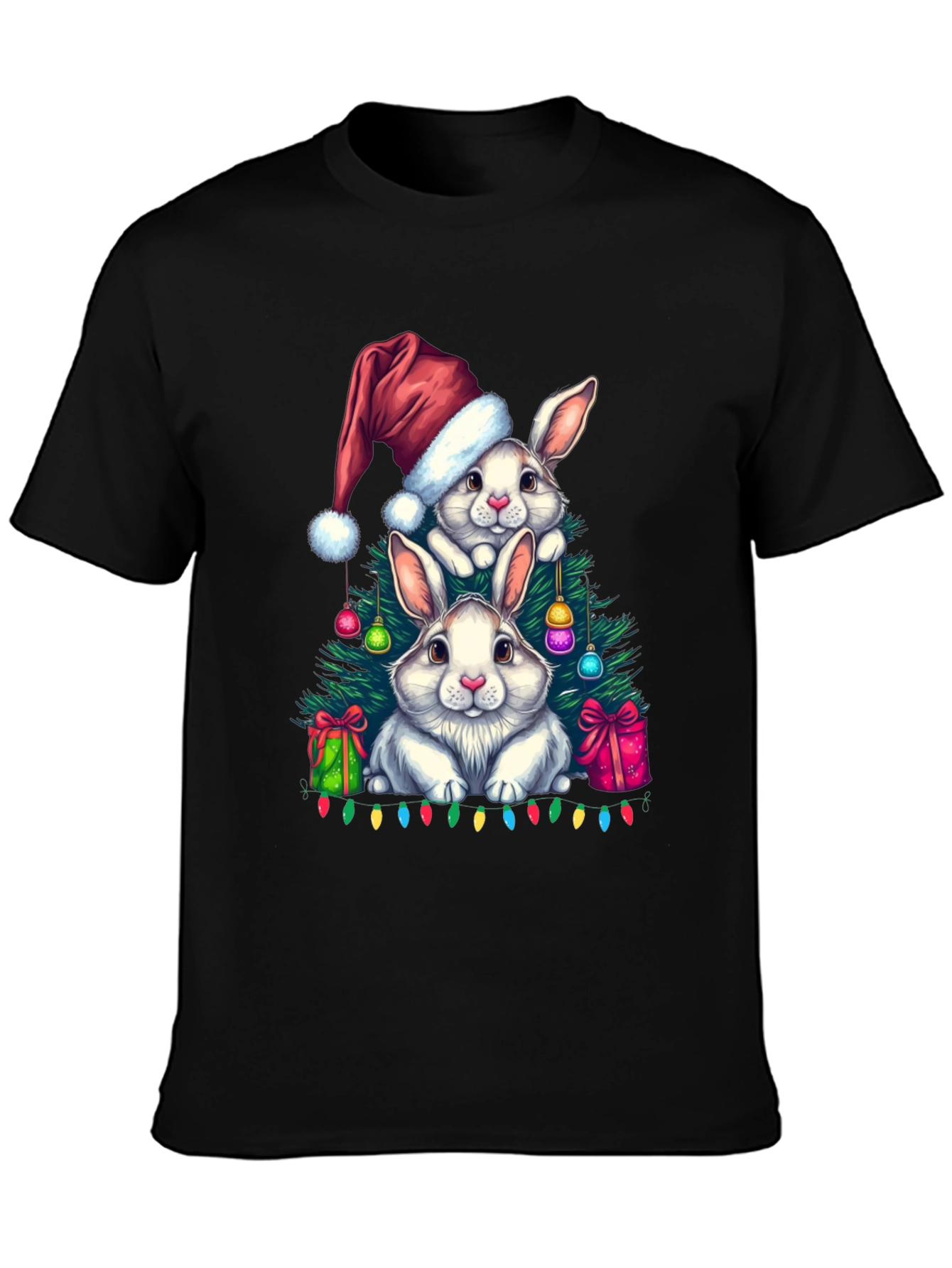 Black Christmas Bunny T-Shirt: Festive Holiday Rabbit Design view 3