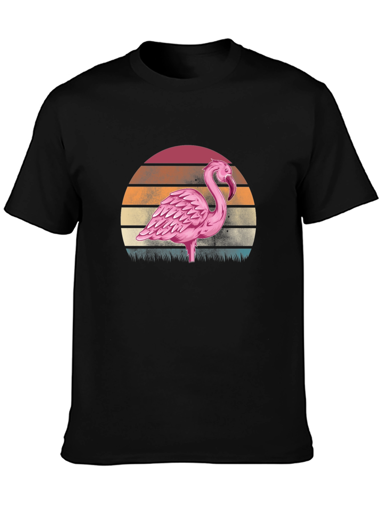 Black Retro Flamingo Sunset T-Shirt - Black view 3