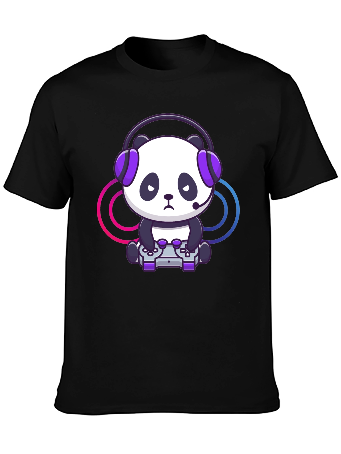 Black Gamer Panda Graphic T-Shirt - Black view 3