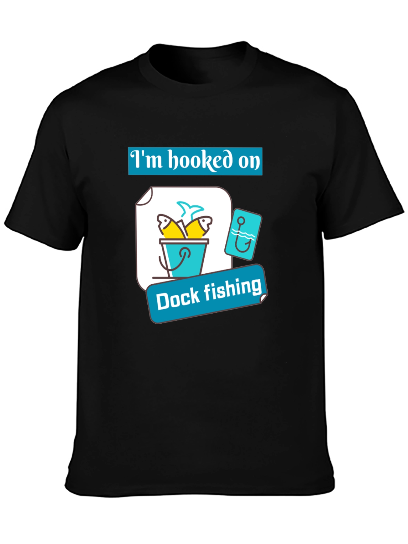 Black Hooked on Dock Fishing T-Shirt - Fisherman Gift view 3