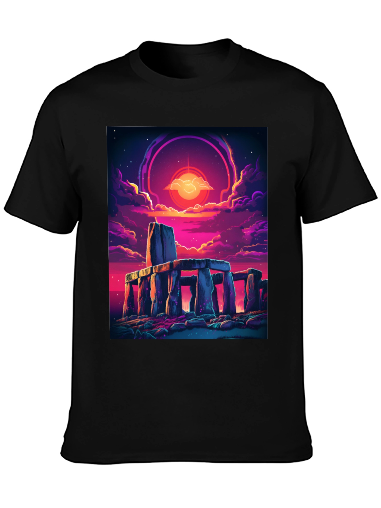 Black Stonehenge Sunset Graphic Tee - Black Cotton Blend view 3