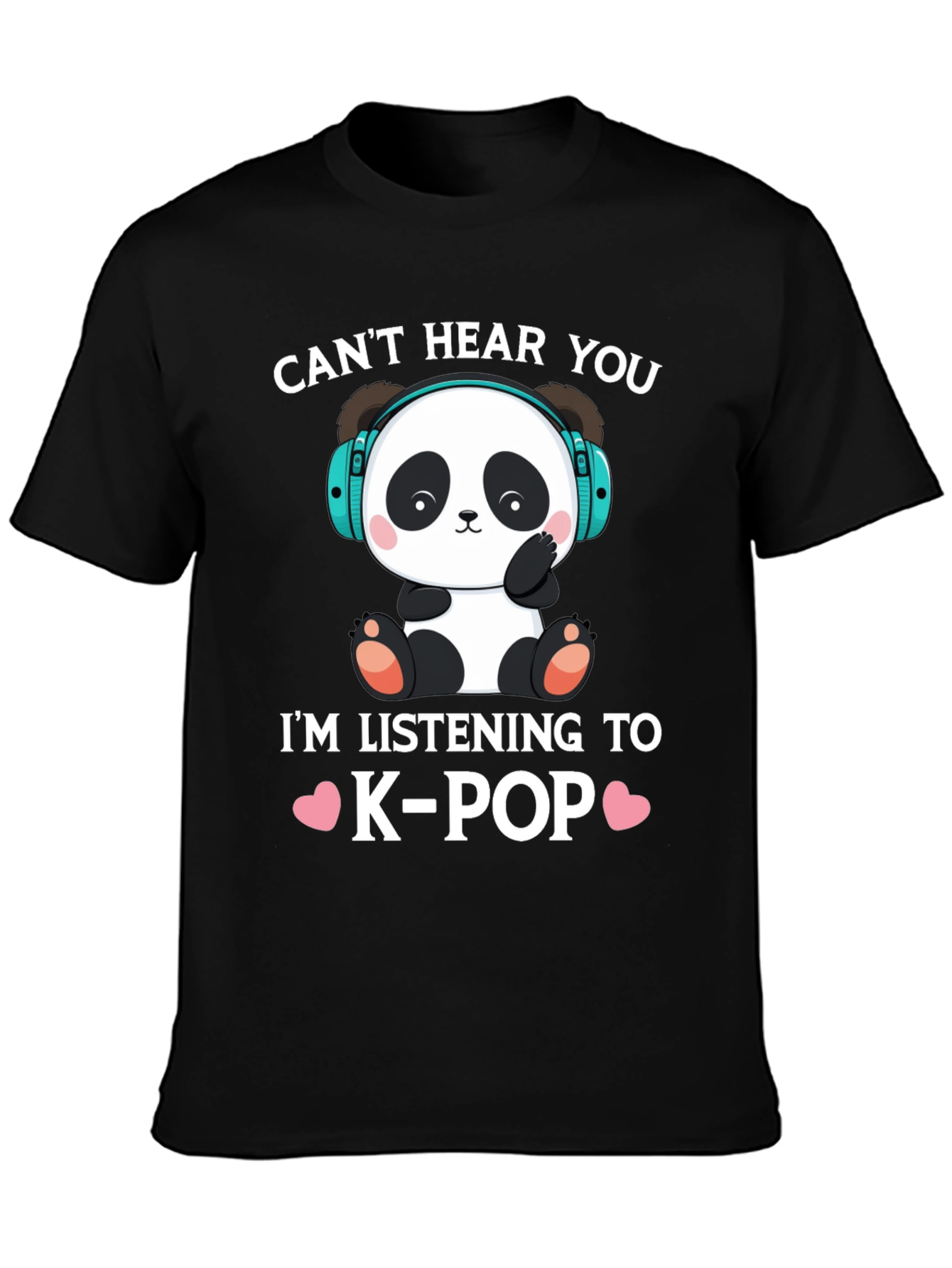 Black Cute K-Pop Panda Graphic Tee view 3