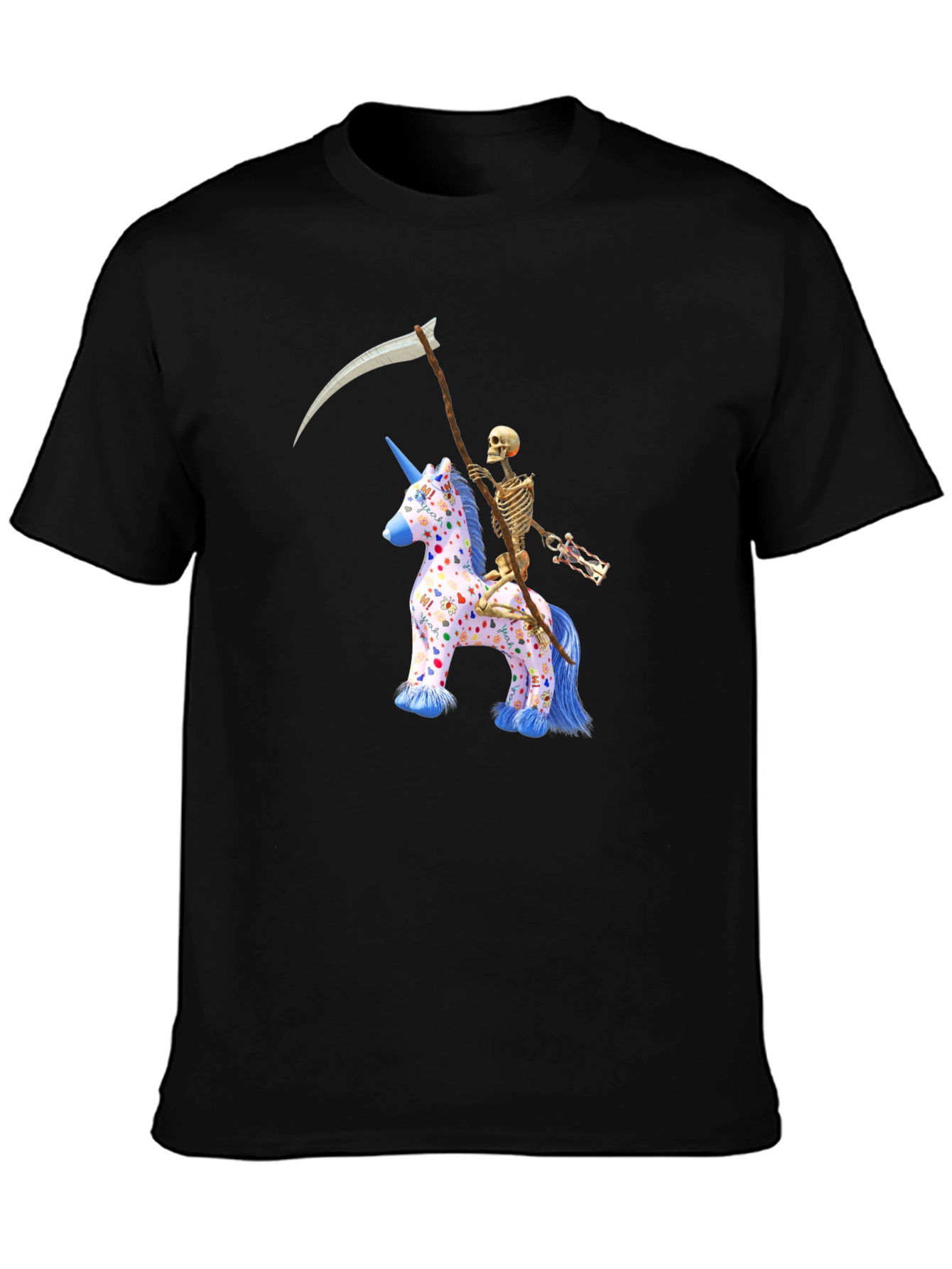 Black Skeleton Riding Unicorn T-Shirt view 3
