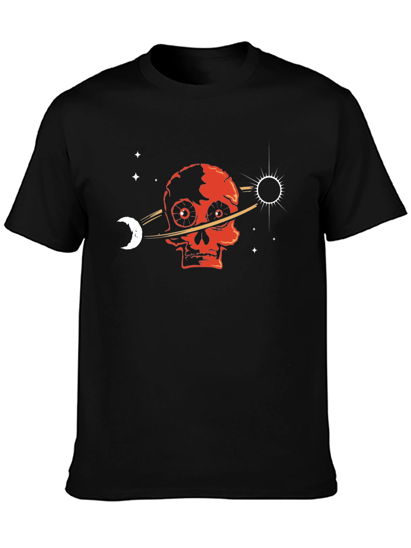 Black Skull Planet T-Shirt - Gothic Space Design view 3