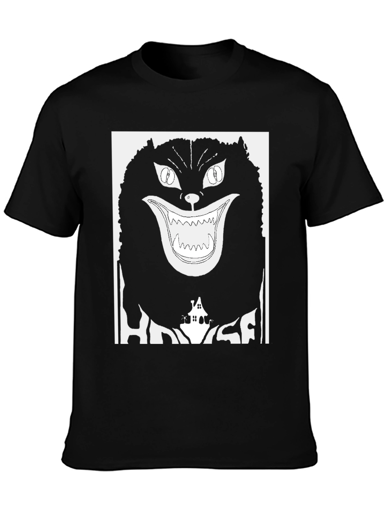 Black Creepy Cat Graphic Tee - Black Cotton view 3