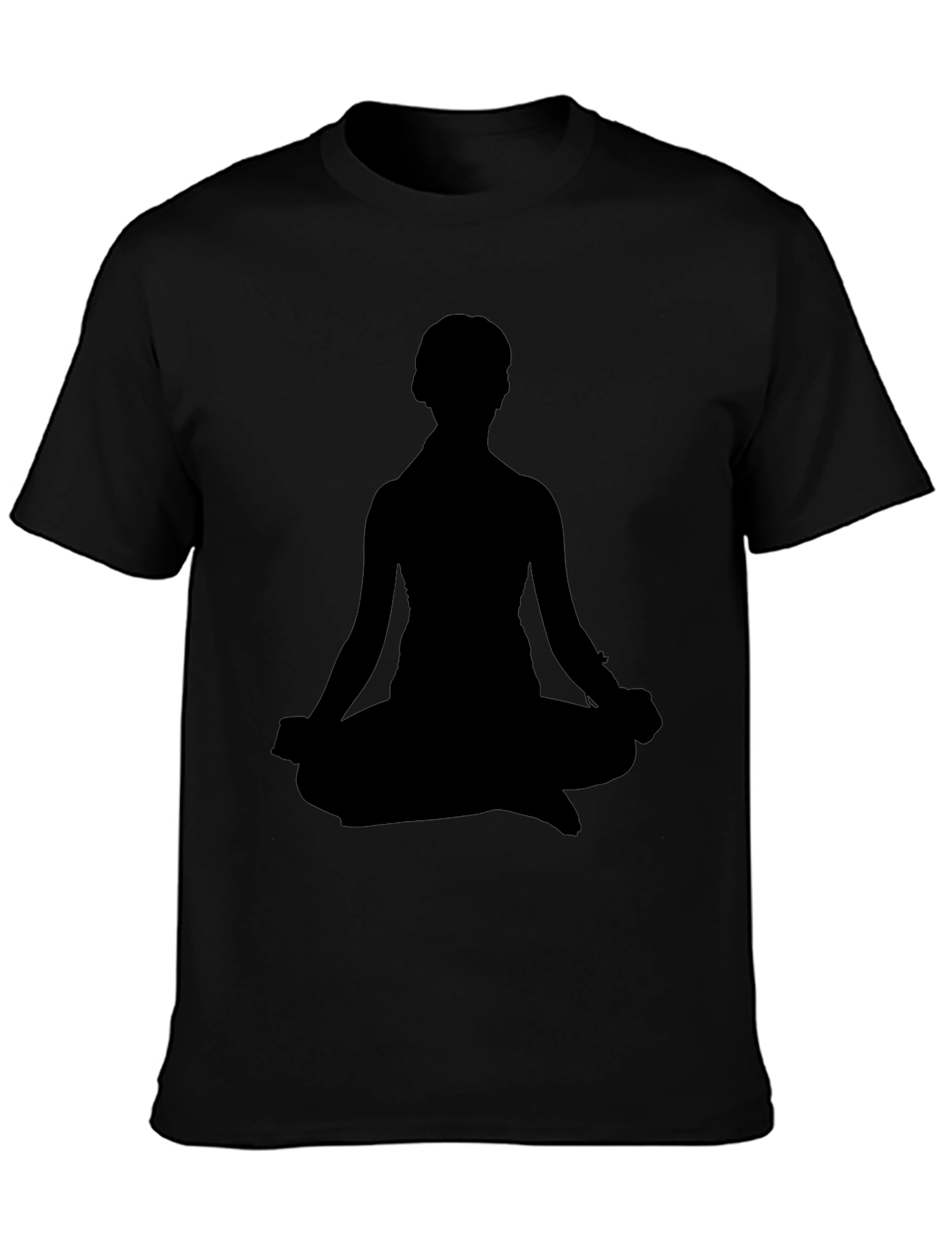 Black Men's Black T-Shirt - Meditating Silhouette Design view 3