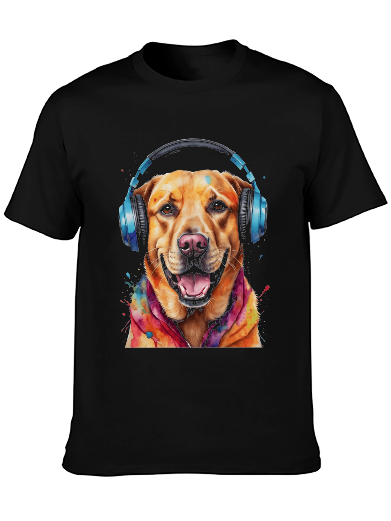 Black Dog with Headphones Graphic Tee view 3