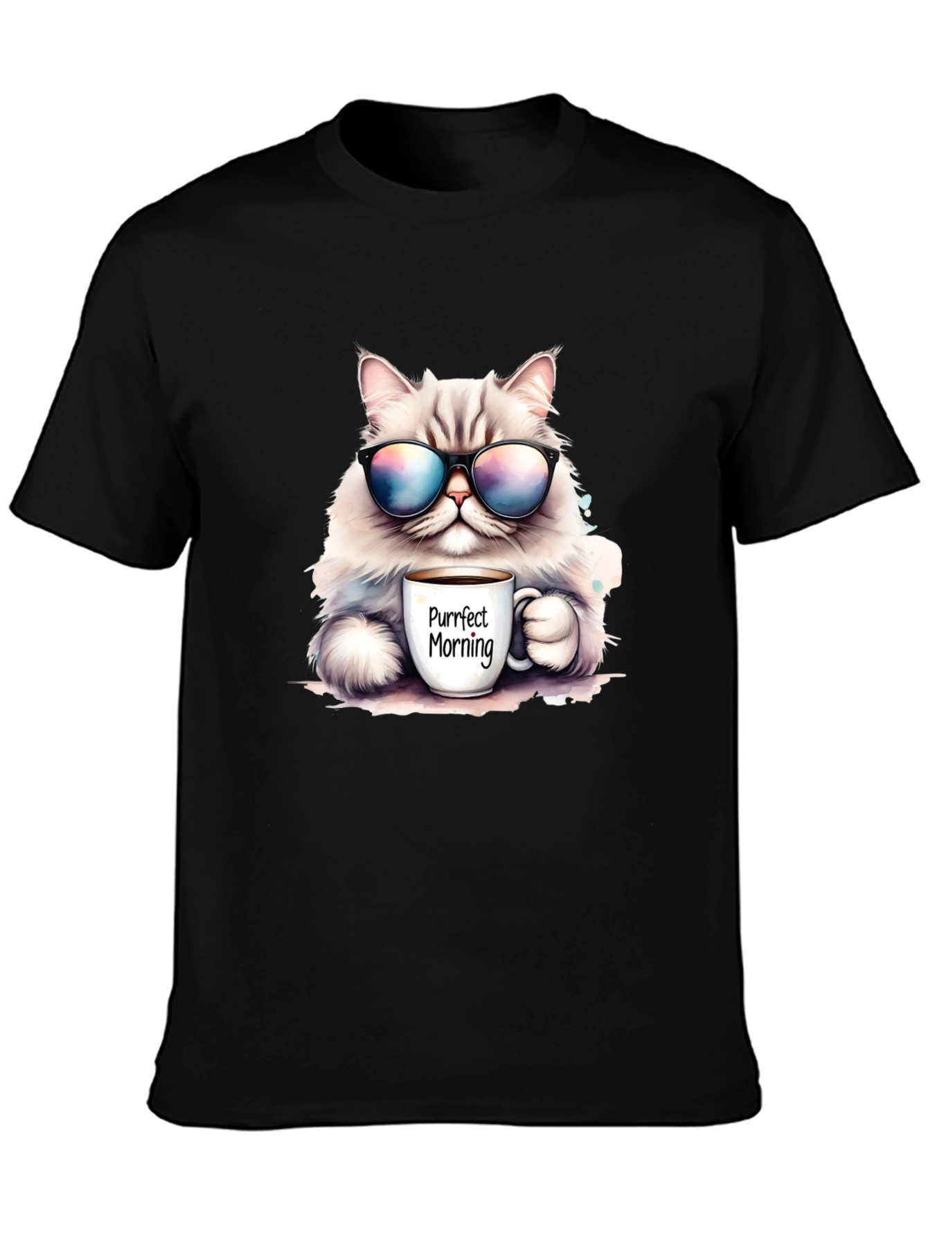 Black Purrfect Morning Cat T-Shirt view 3