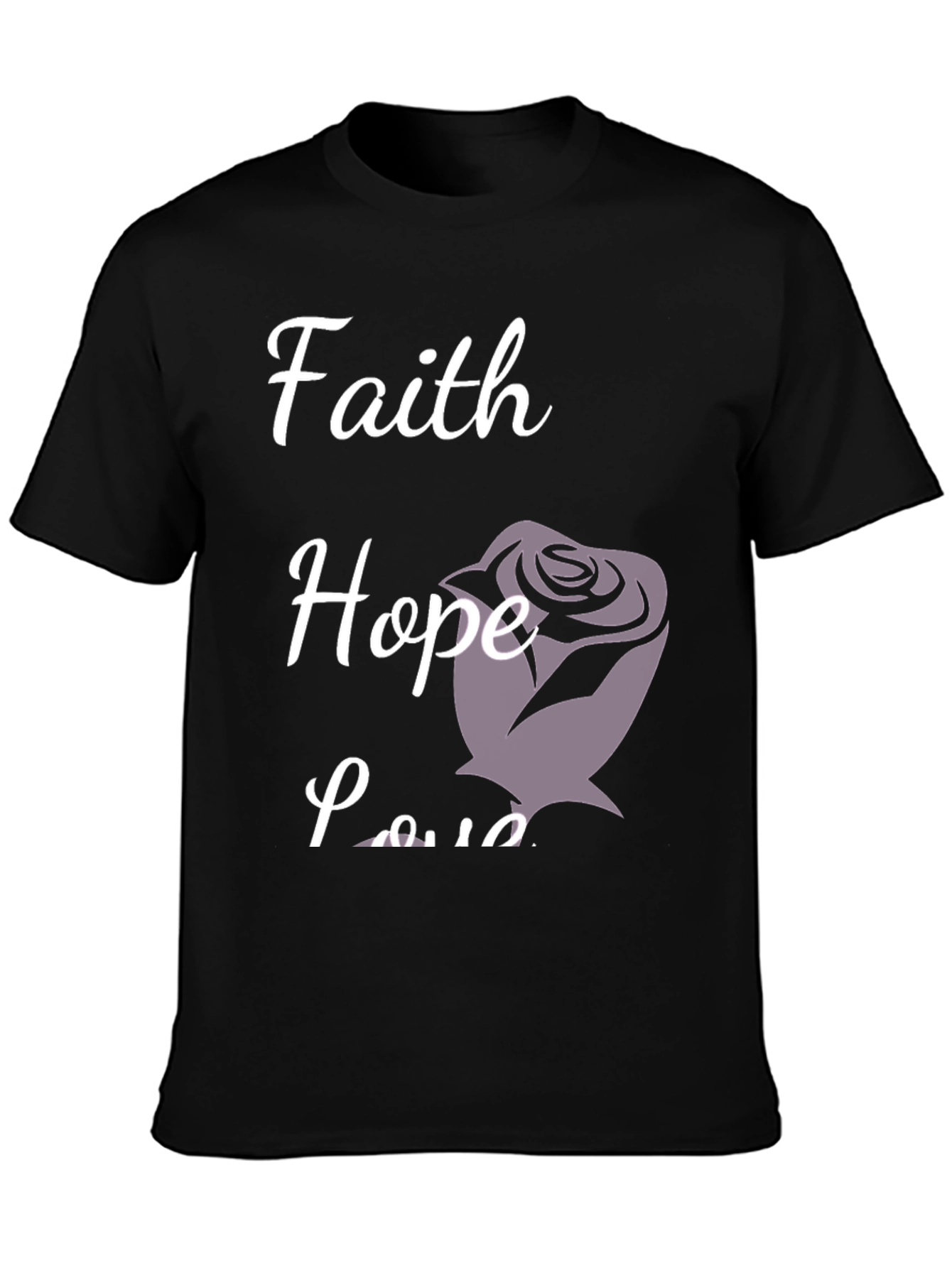 Black Faith Hope Love T-Shirt Rose Design view 3