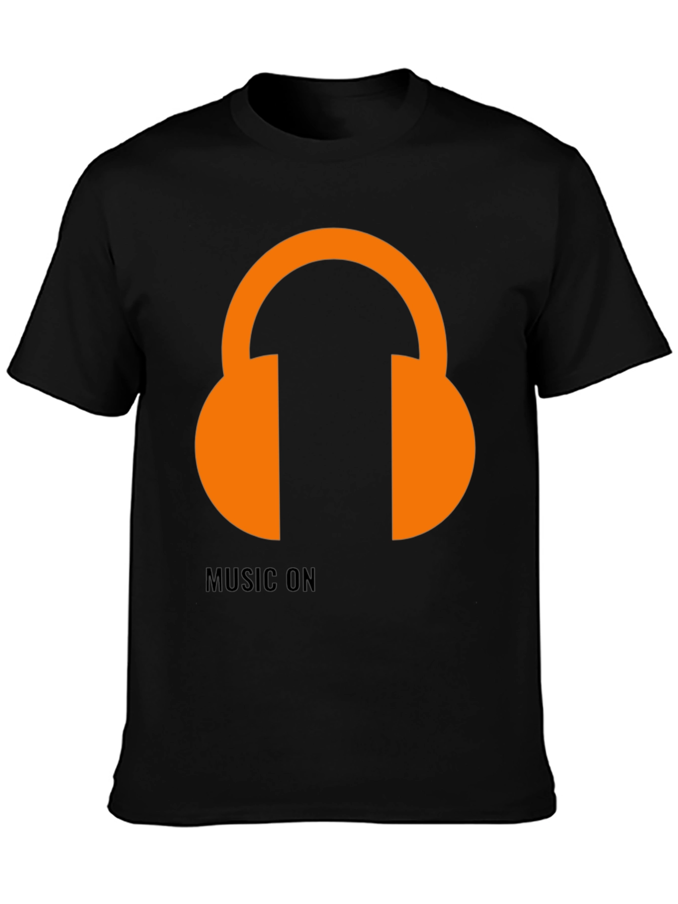 Black Music On T-Shirt: Orange Headphones Graphic Tee view 3