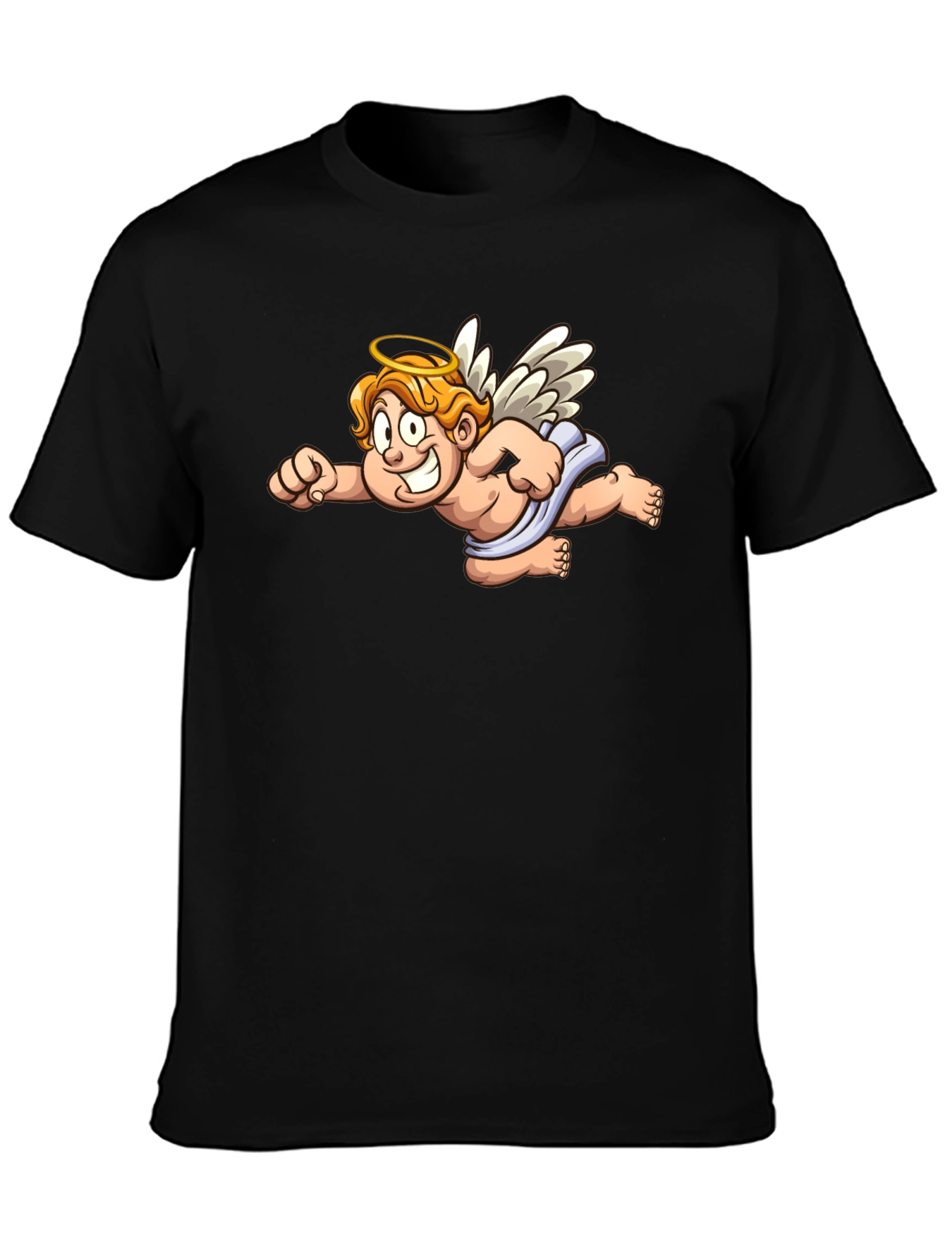 Black Angel Cartoon Graphic Black T-Shirt view 3
