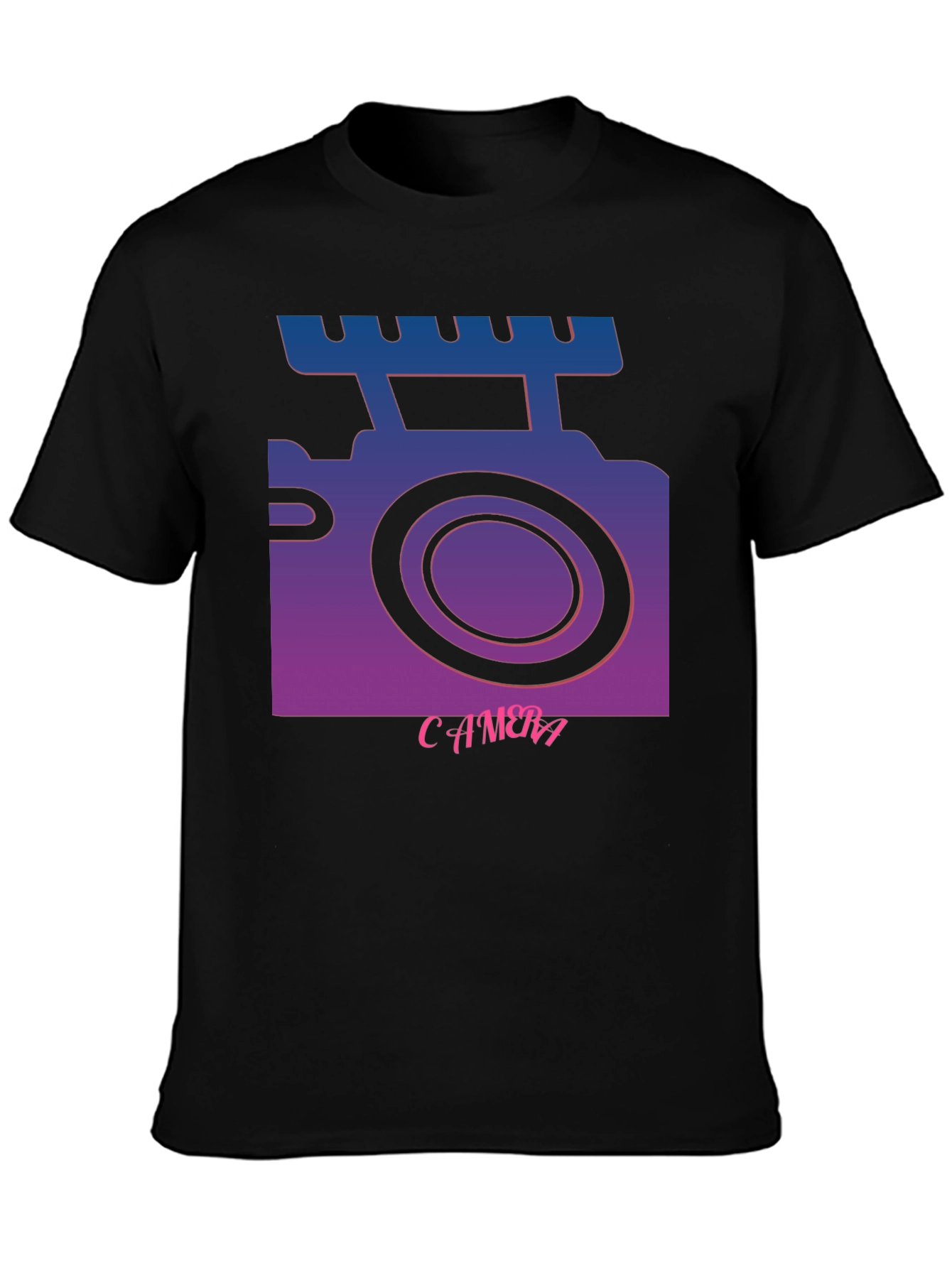 Black Retro Camera T-Shirt - Gradient Graphic Tee view 3