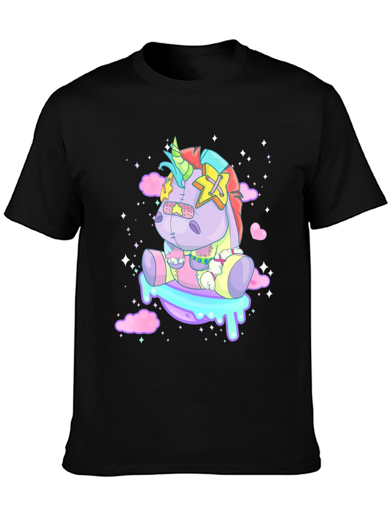 Unicorn Plush Graphic Tee - Black Cotton Casual Wear - 3
