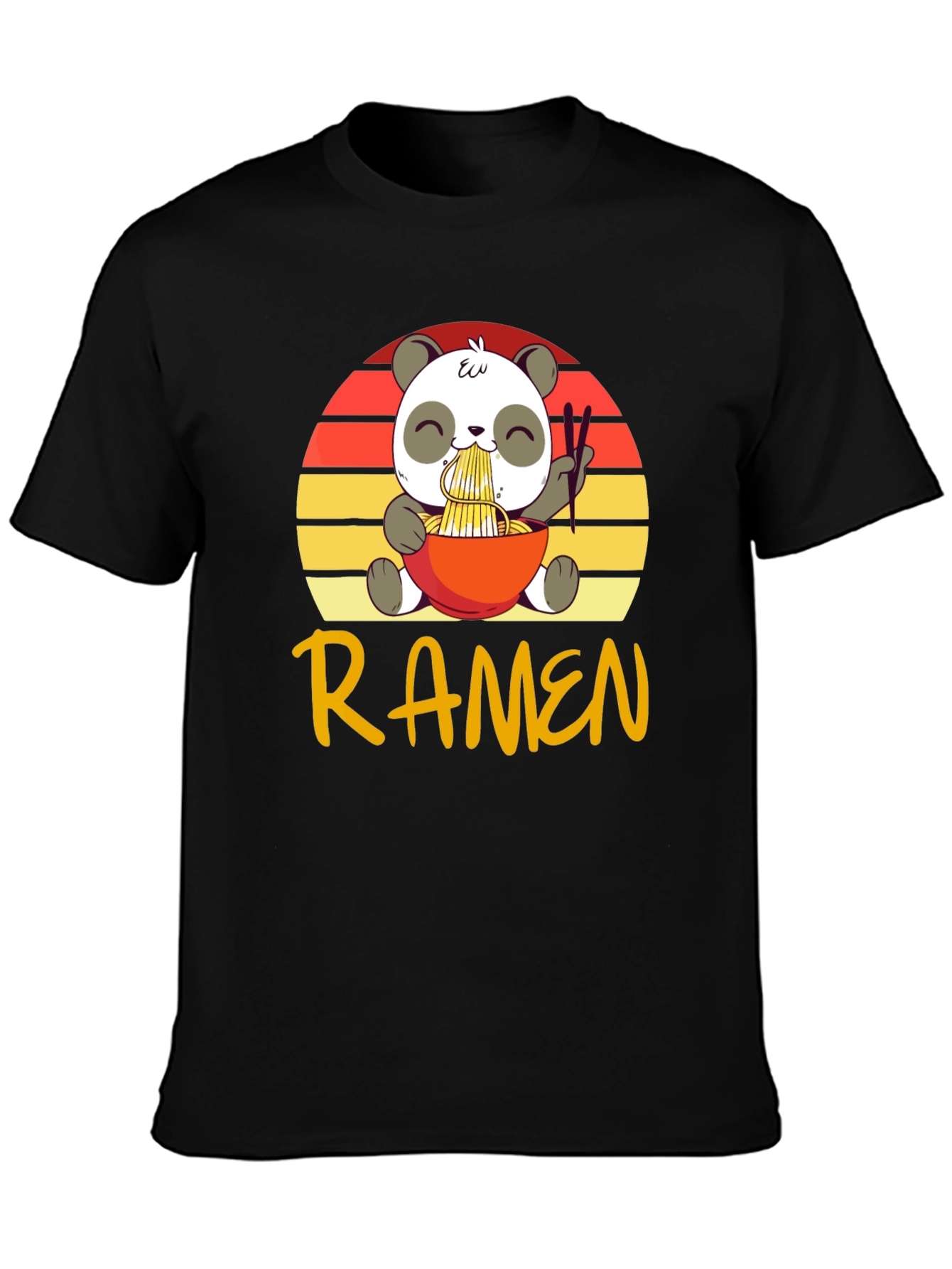 Black Cute Panda Ramen T-Shirt view 3