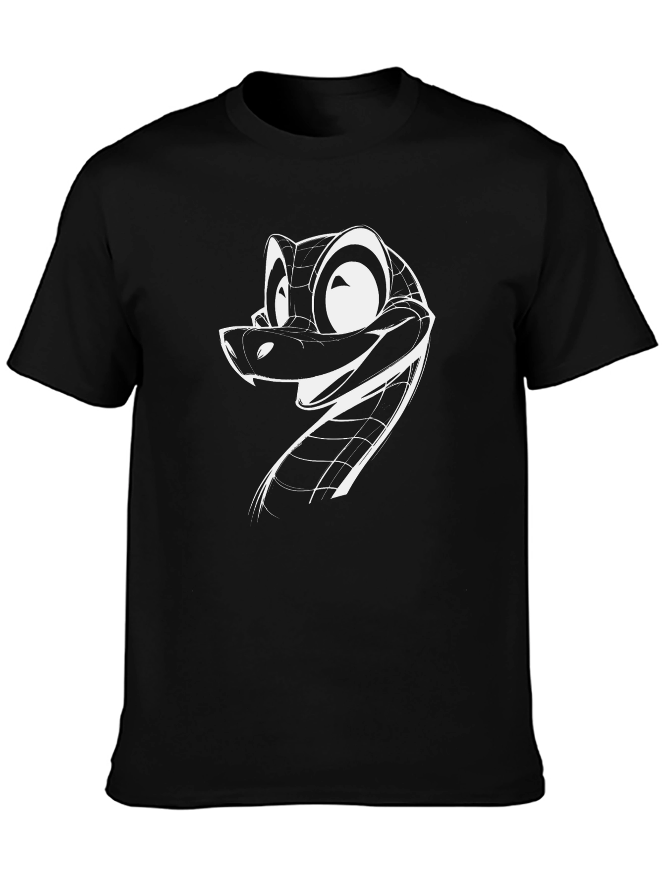 Black Cool Snake Cartoon Graphic Black T-Shirt view 3