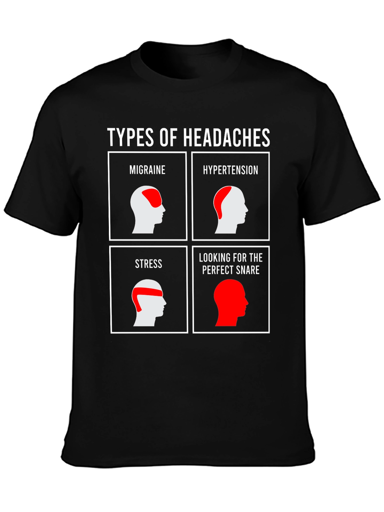 Black Types of Headaches Funny T-Shirt view 3