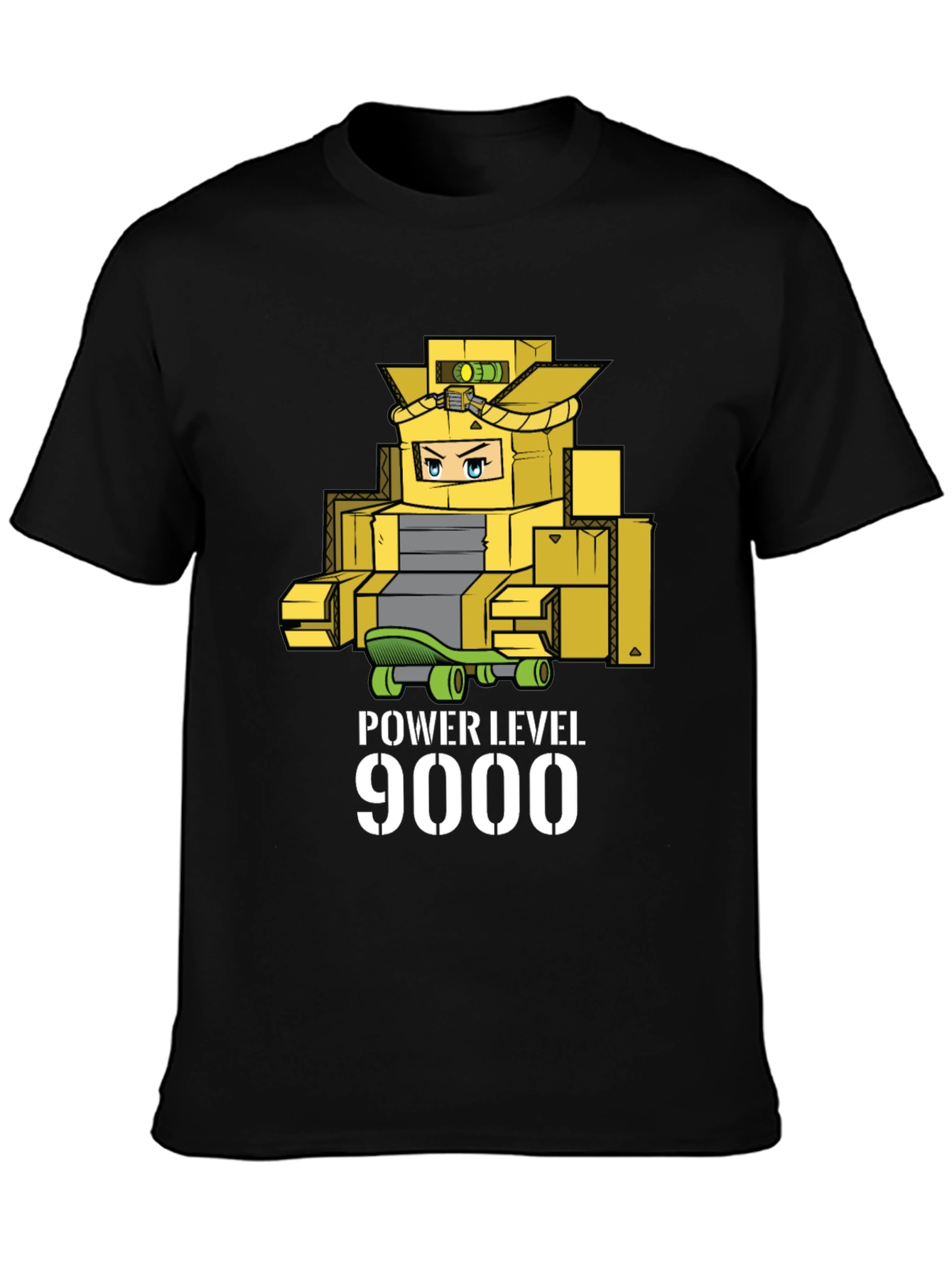 Black Power Level 9000 Cardboard Robot T-Shirt view 3