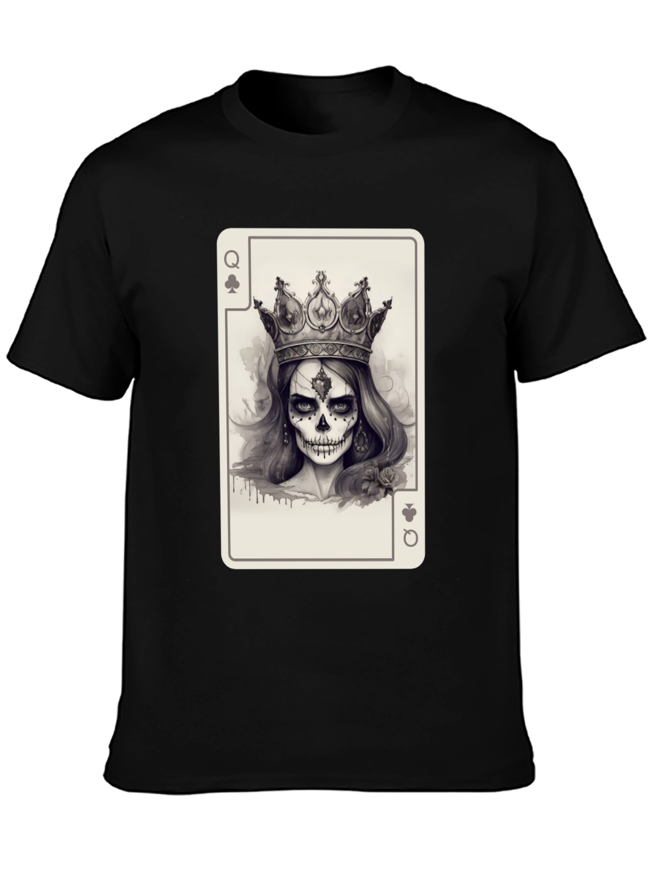Queen of Spades Card Graphic Tee - Skull Crown - 3