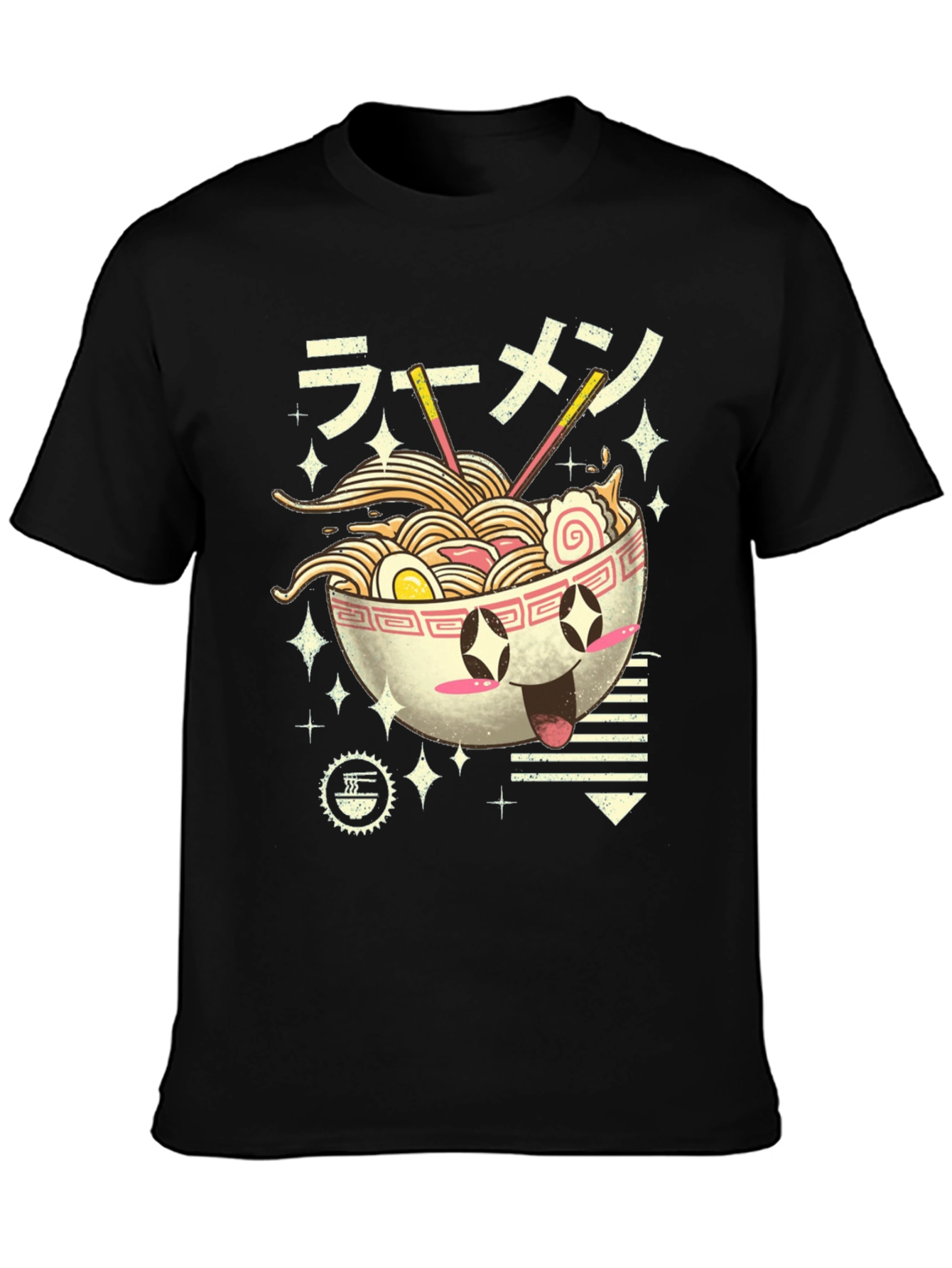 Black Kawaii Ramen Bowl Graphic Tee - Black view 3
